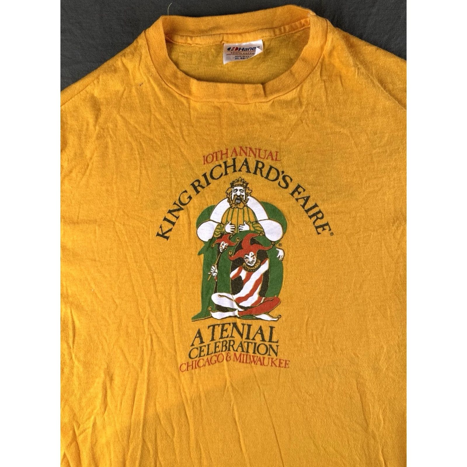 Hanes VINTAGE King Richard’s Faire T Shirt USA Renaissance Festival XL Yellow 80s Mens Size US XL / EU 56 / 4 - 2 Thumbnail