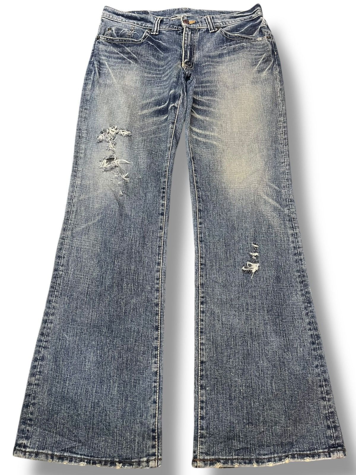 Japanese Brand Vintage GLheart Flare Grunge Distressed Denim Size US 35 - 1 Thumbnail