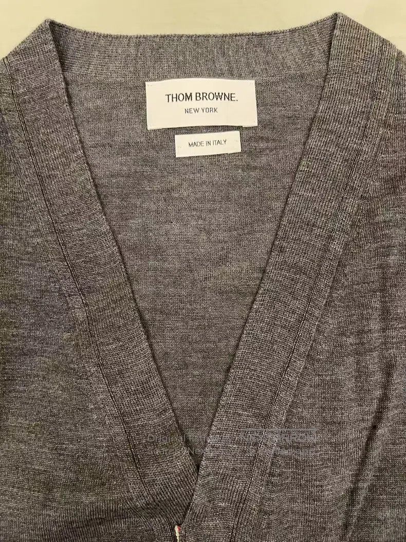Thom Browne Gray four-stripe wool cardigan