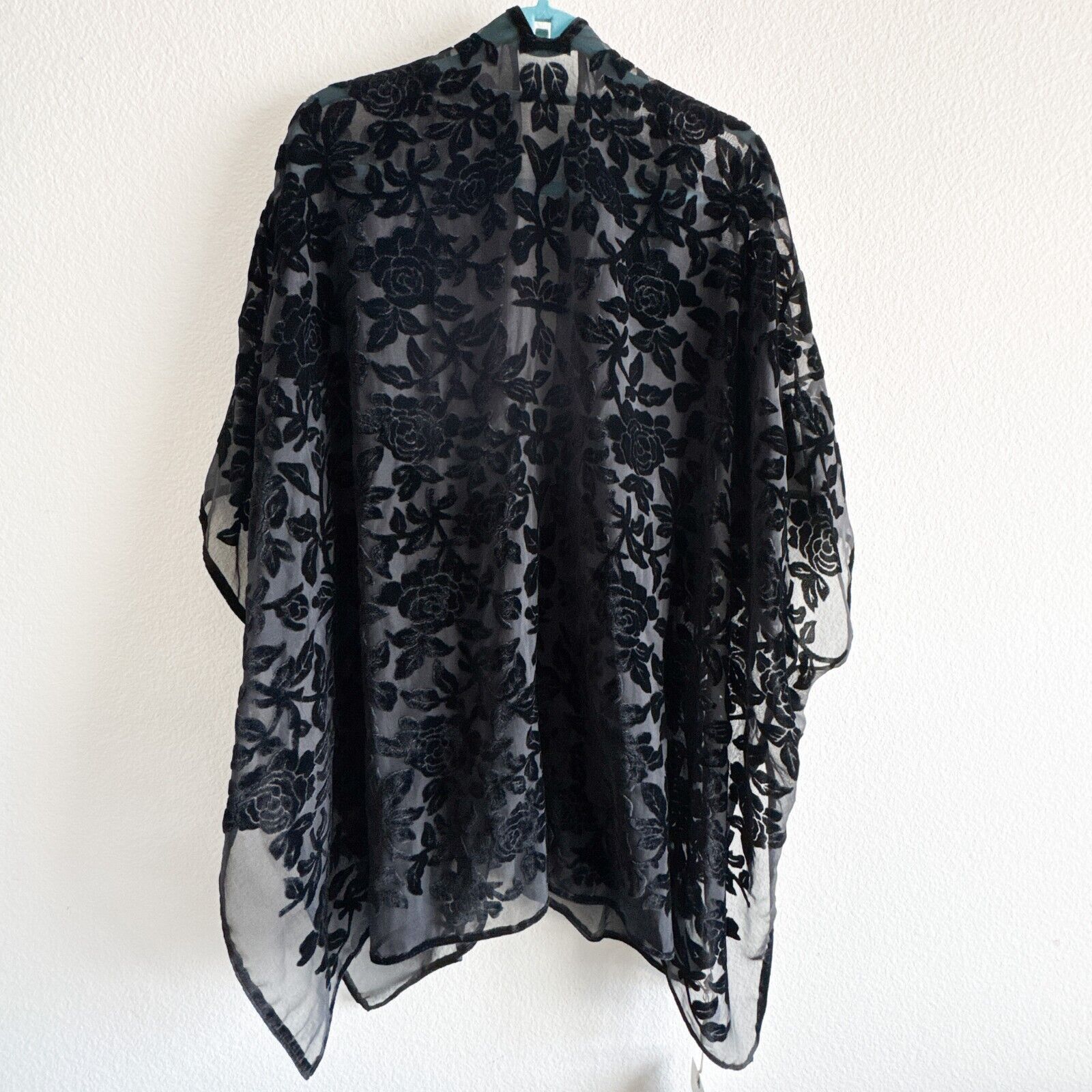 Lucky Brand LUCKY BRAND New Burnout Velvet Cape Kimono Women's OS Black Size ONE SIZE - 4 Thumbnail