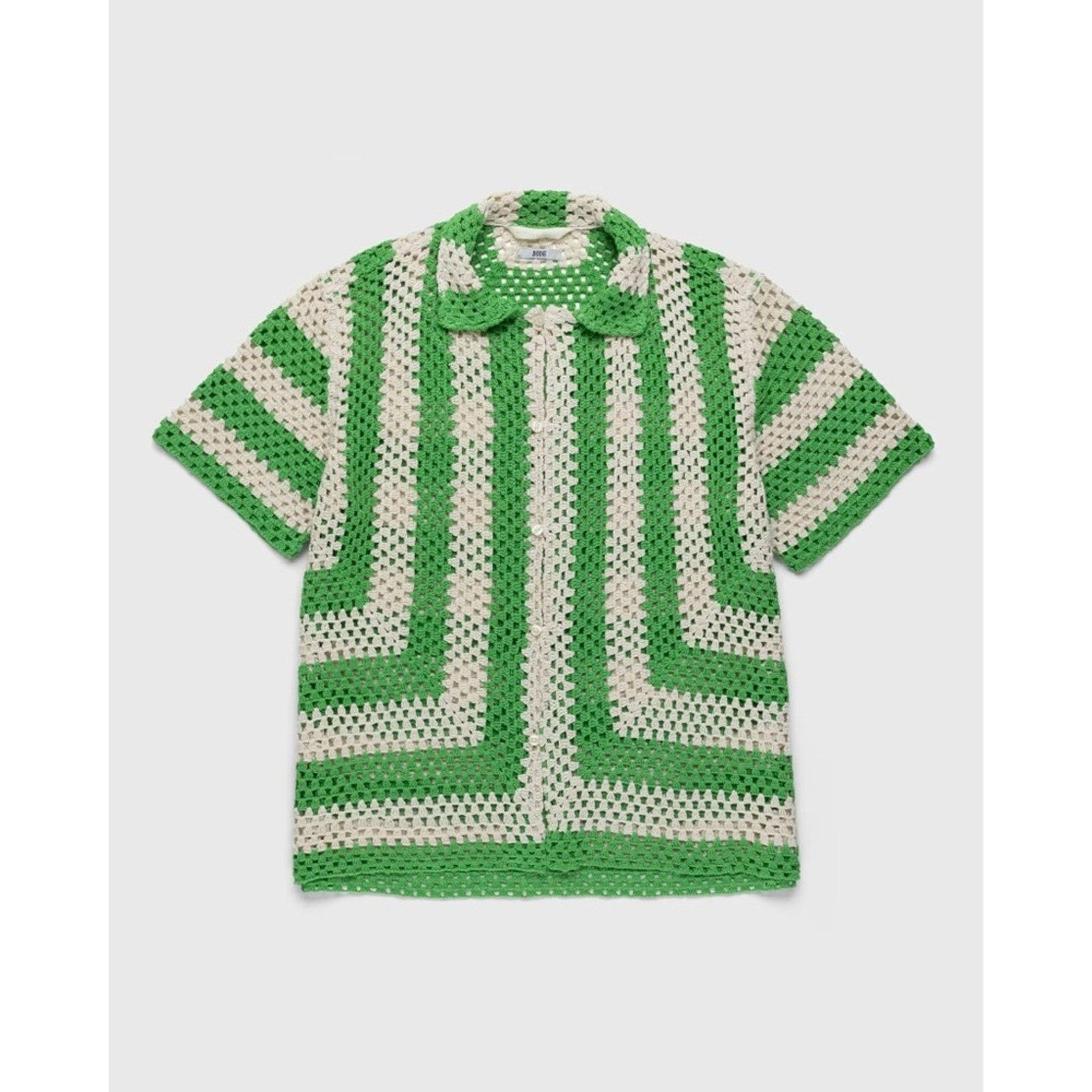 Bode Bode Crochet Shirt (Sz S/M) Flagship Striped Green Cream Size US M / EU 48-50 / 2 - 3 Thumbnail
