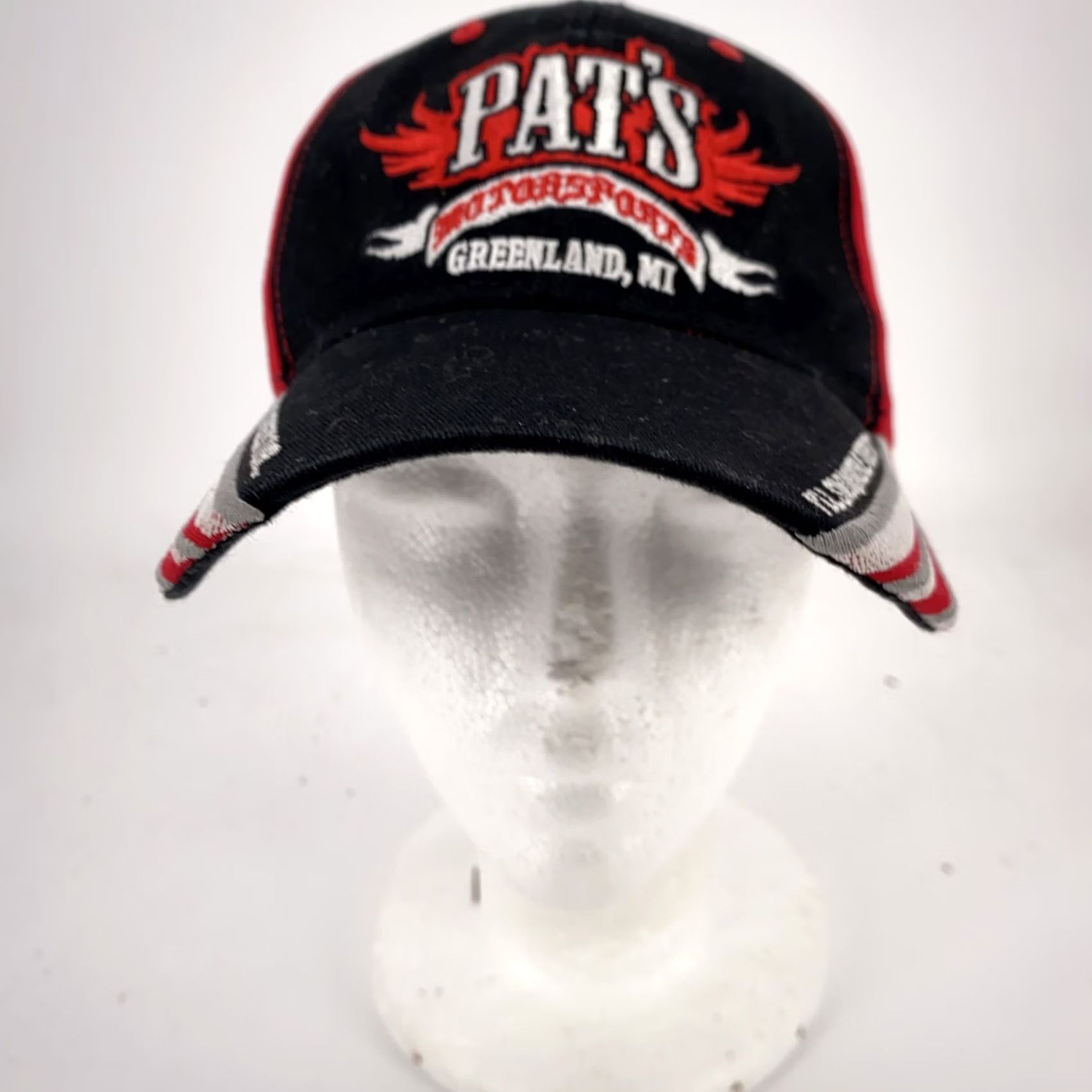 Vintage Pat's Motor Sports Hat Basebal Cap Strap Back Black Red Embroidered Motorcycle Mens Slogan Adjustable Twill Cotton Polyester Vintage No Size ONE SIZE - 2 Thumbnail