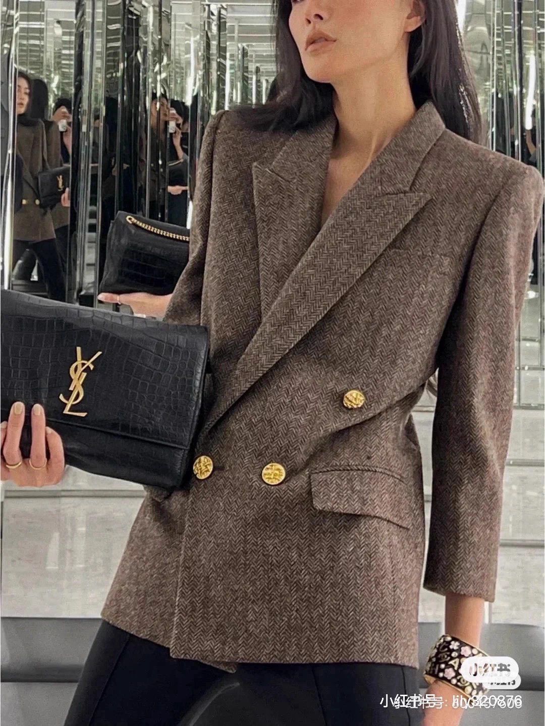 Saint Laurent Paris SLP Mocha DB V-stitched wool overcoat FR34 Size XS / US 0-2 / IT 36-38 - 8 Thumbnail