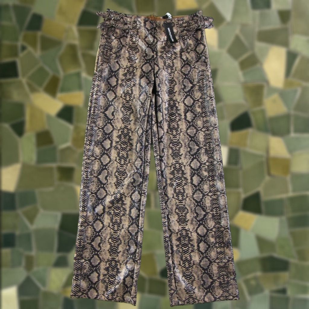 PrettyLittleThing NWT Pretty Little Things Brown Buckle Snake Print Faux Leather Wide Leg Trouser Pant US 6 Brown Snake Print Faux Leather Wide-Leg Trouser Pant 6 Women Size 28" / US 6 / IT 42 - 1 Thumbnail