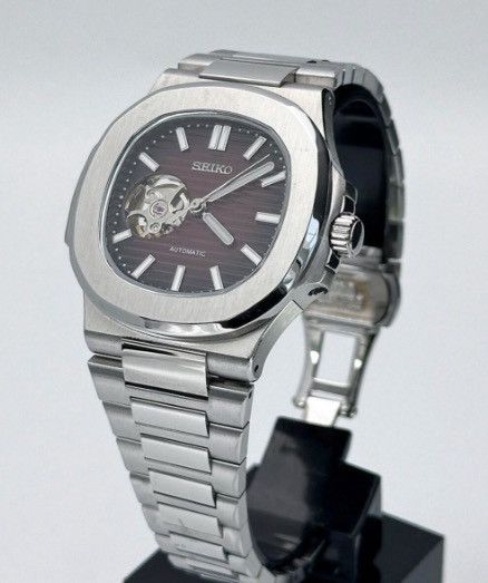 Japanese Brand Seiko Mod Nautilus Brown Open Dial Steel Watch 41mm Size ONE SIZE - 2 Thumbnail