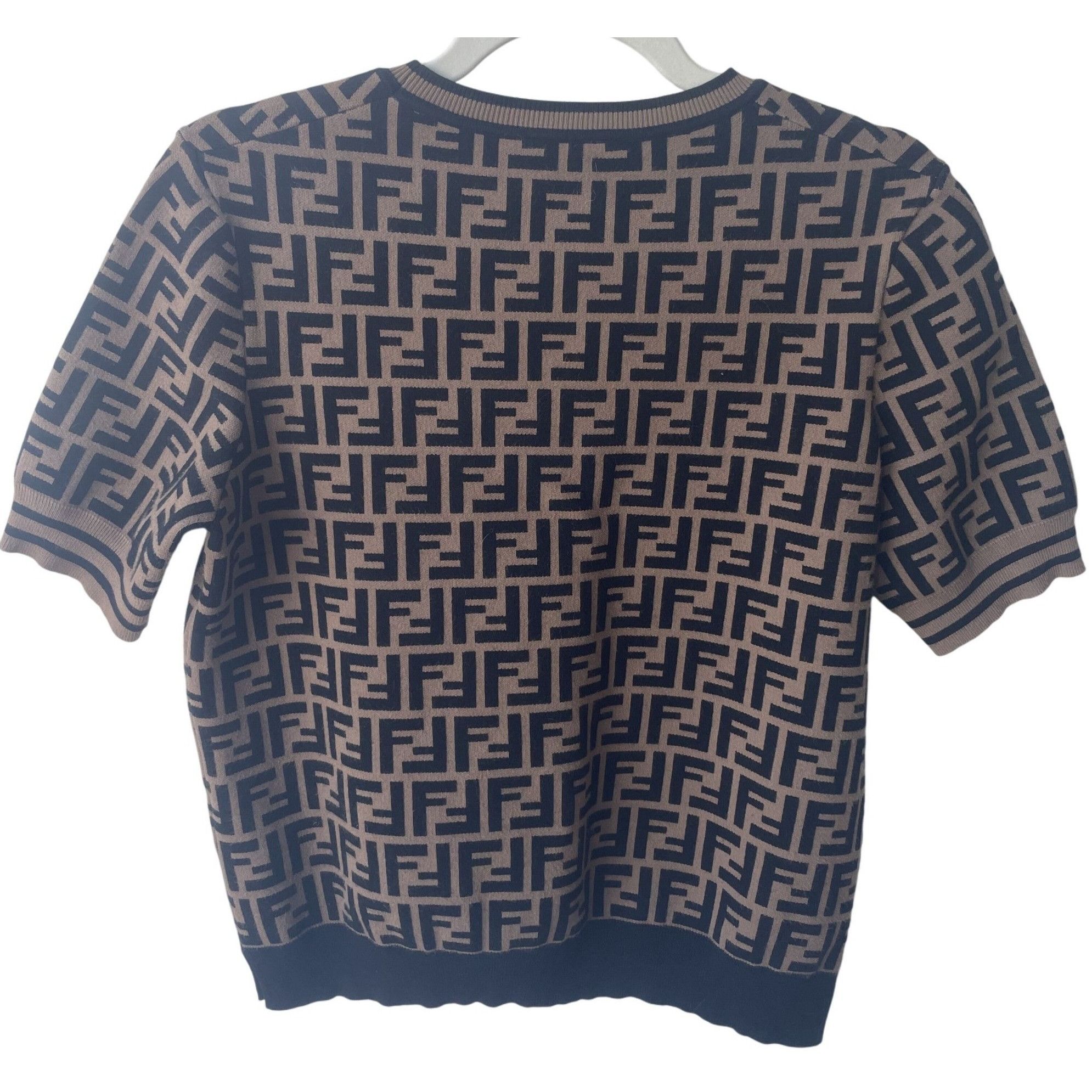 Fendi Fendi Roma Womens FF Logo Knit Top In Brown & Black Size 44 Size M / US 6-8 / IT 42-44 - 2 Thumbnail