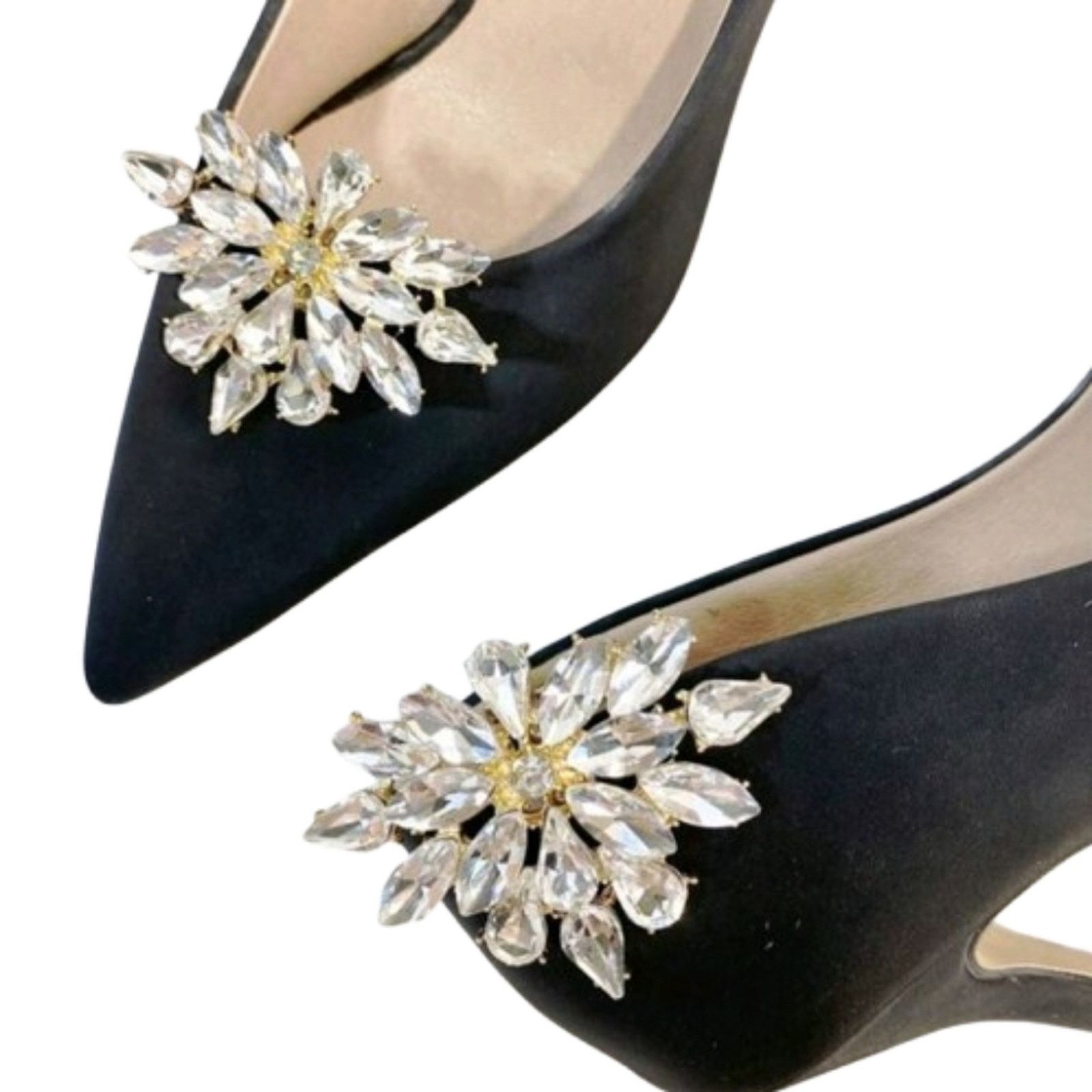 Other ELEGANT ☆ CRYSTAL & GOLDTONE ☆ FLOWER SHOE CLIPS ☆ NIP Size US 4.5 / IT 34.5 - 6 Thumbnail