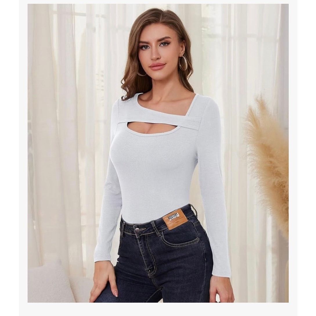 The Unbranded Brand Long Sleeve Shirts Women Ribbed 1 Piece Cutout Tops Fashion Size L / US 10 / IT 46 - 6 Thumbnail
