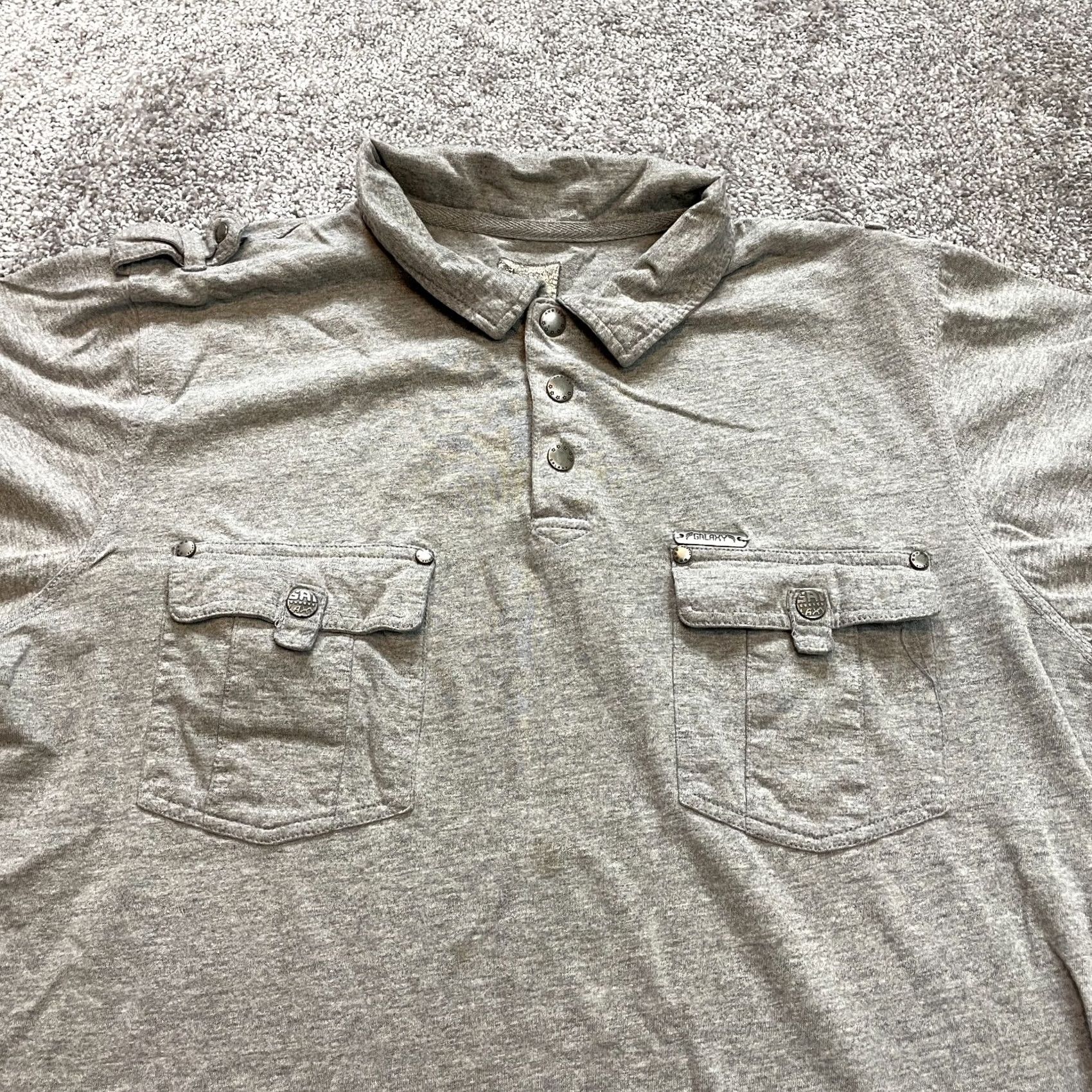 Vintage Galaxy Polo Shirt Mens Small Gray Relaxed Double Pocket Collared Golf Rugby Top Size US S / EU 44-46 / 1 - 3 Thumbnail