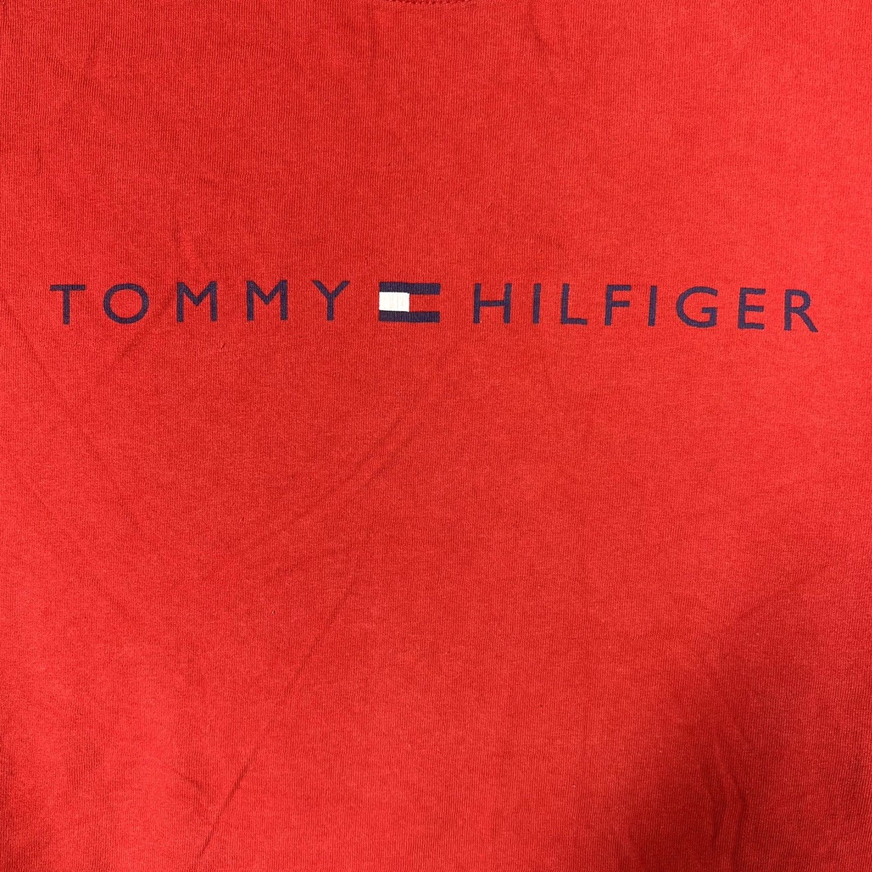 Tommy Hilfiger VINTAGE Tommy Hilfiger Men's T-Shirt Large Logo Text Graphic Print Red Tee Size US L / EU 52-54 / 3 - 5 Thumbnail
