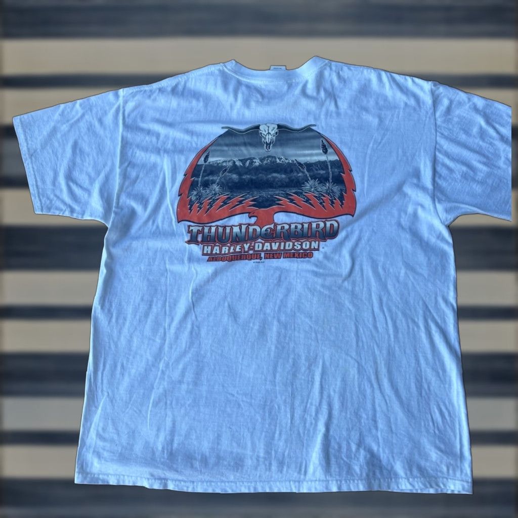 Harley Davidson VINTAGE Harley-Davidson Motorcycle Thunderbird New Mexico T-Shirt 2XL White Crew Neck Short Sleeve Graphic Print Eagle 90s Biker Men Size US XXL / EU 58 / 5 - 1 Thumbnail
