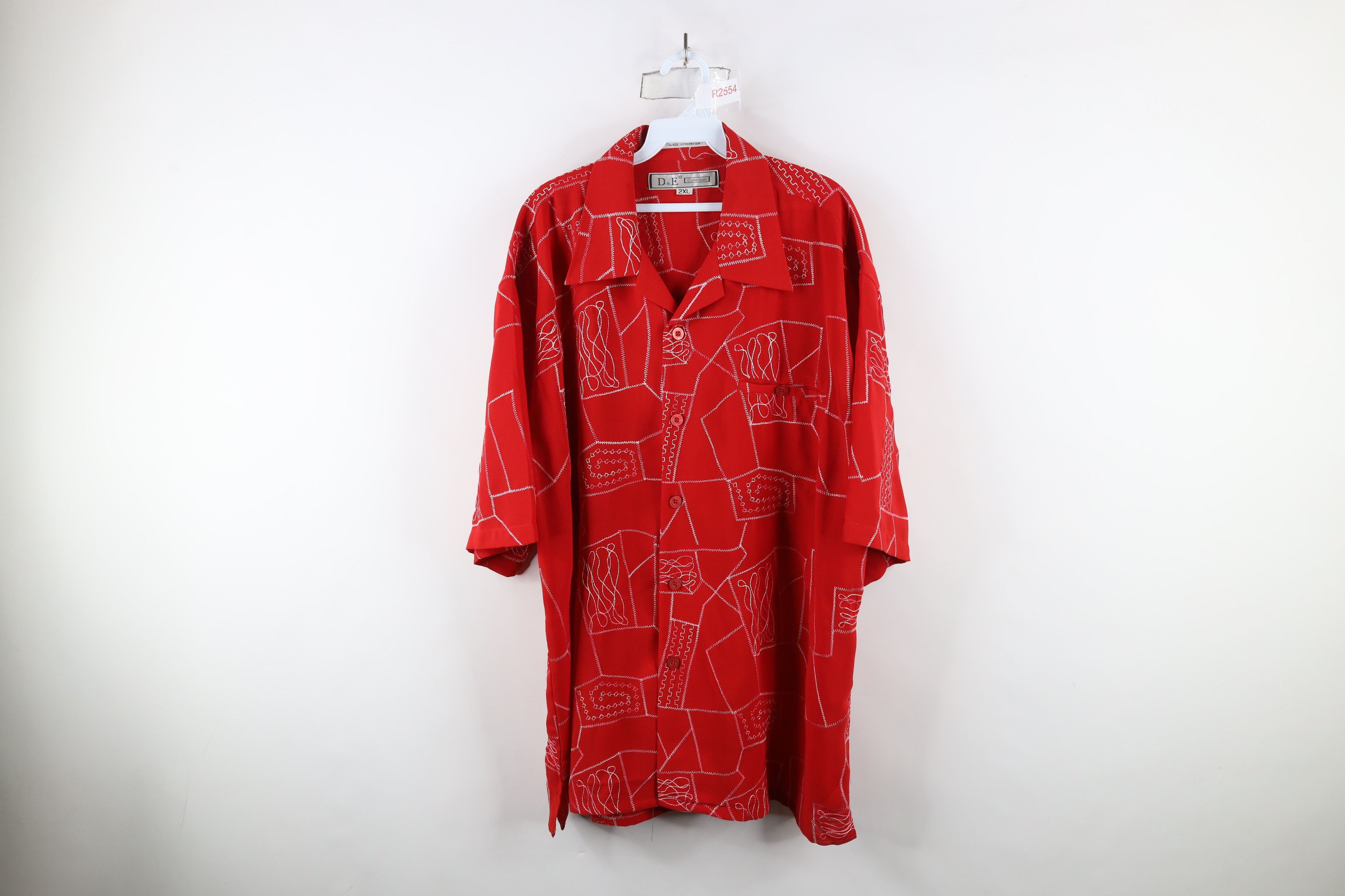Vintage Vintage 90s Streetwear Geometric Baggy Fit Button Shirt Red Size US XXL / EU 58 / 5 - 1 Thumbnail