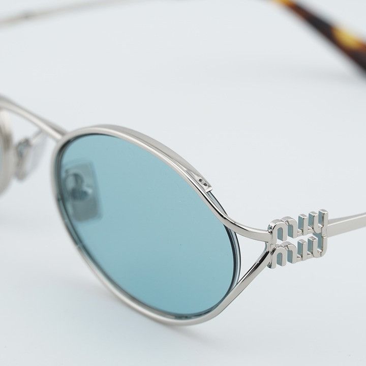 Miu Miu Miu Miu MU52YS 1BC20R Sunglasses Silver Oval Frame, Blue Size ONE SIZE - 9 Thumbnail