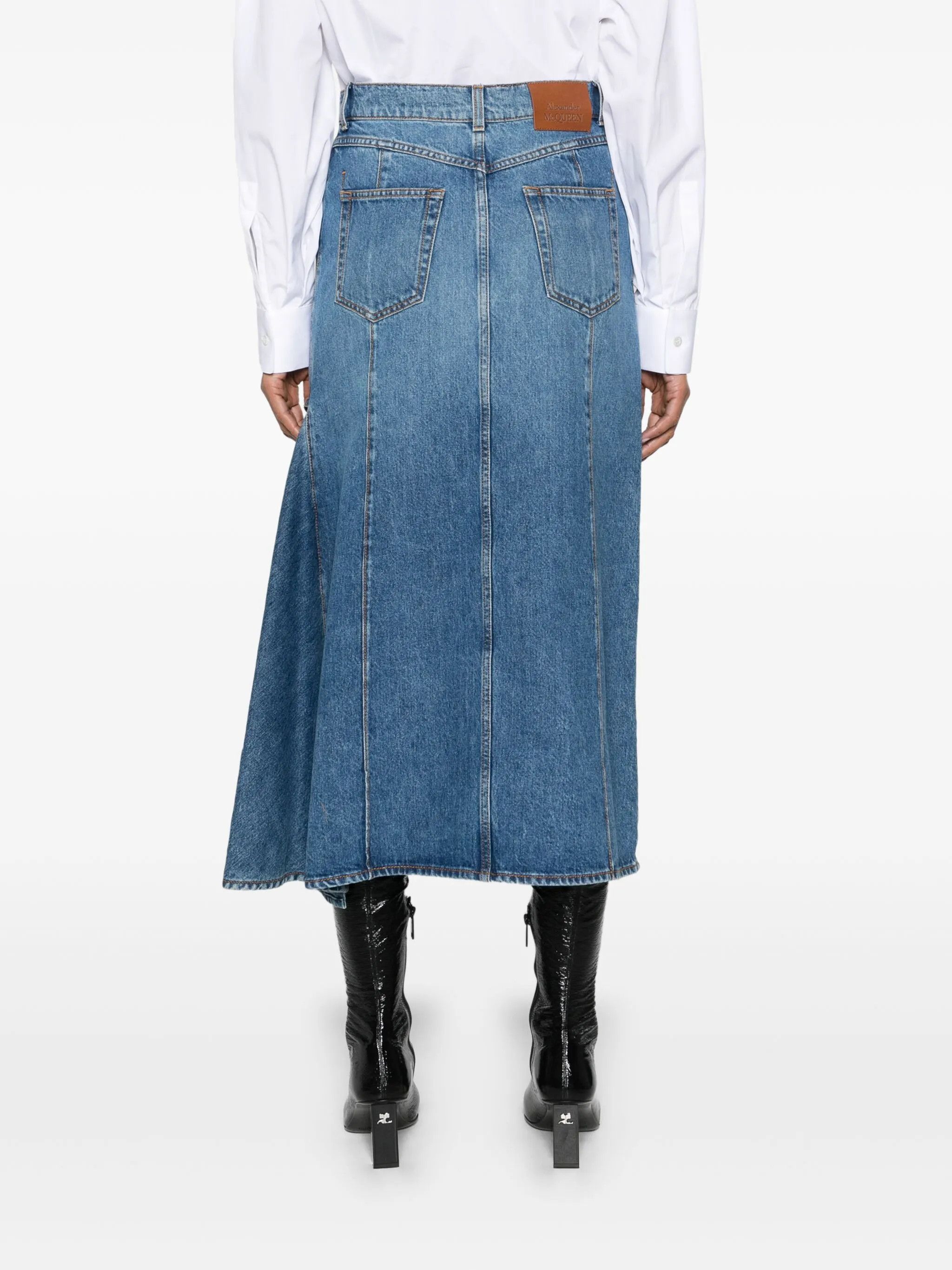 Alexander McQueen o1y0325 Denim Midi Skirt in Blue Size 27" / US 4 / IT 40 - 4 Thumbnail