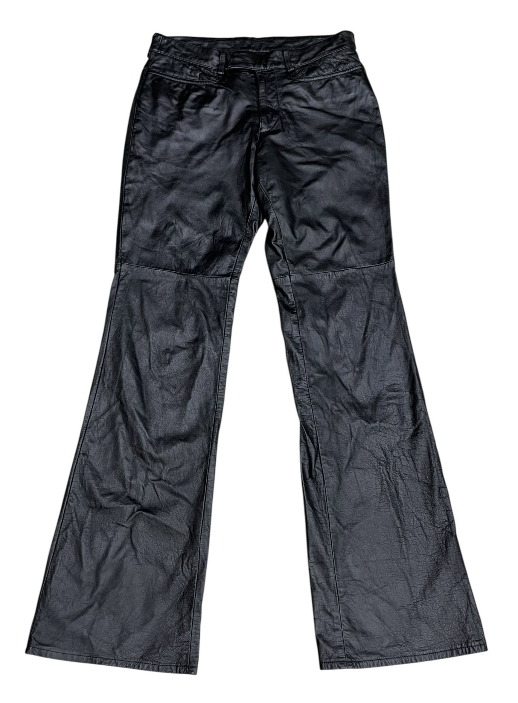 Genuine Leather 🔥90’s NICOLE MATSUDA Black Punk Flare Light Leather Pants Size US 28 / EU 44 - 3 Thumbnail