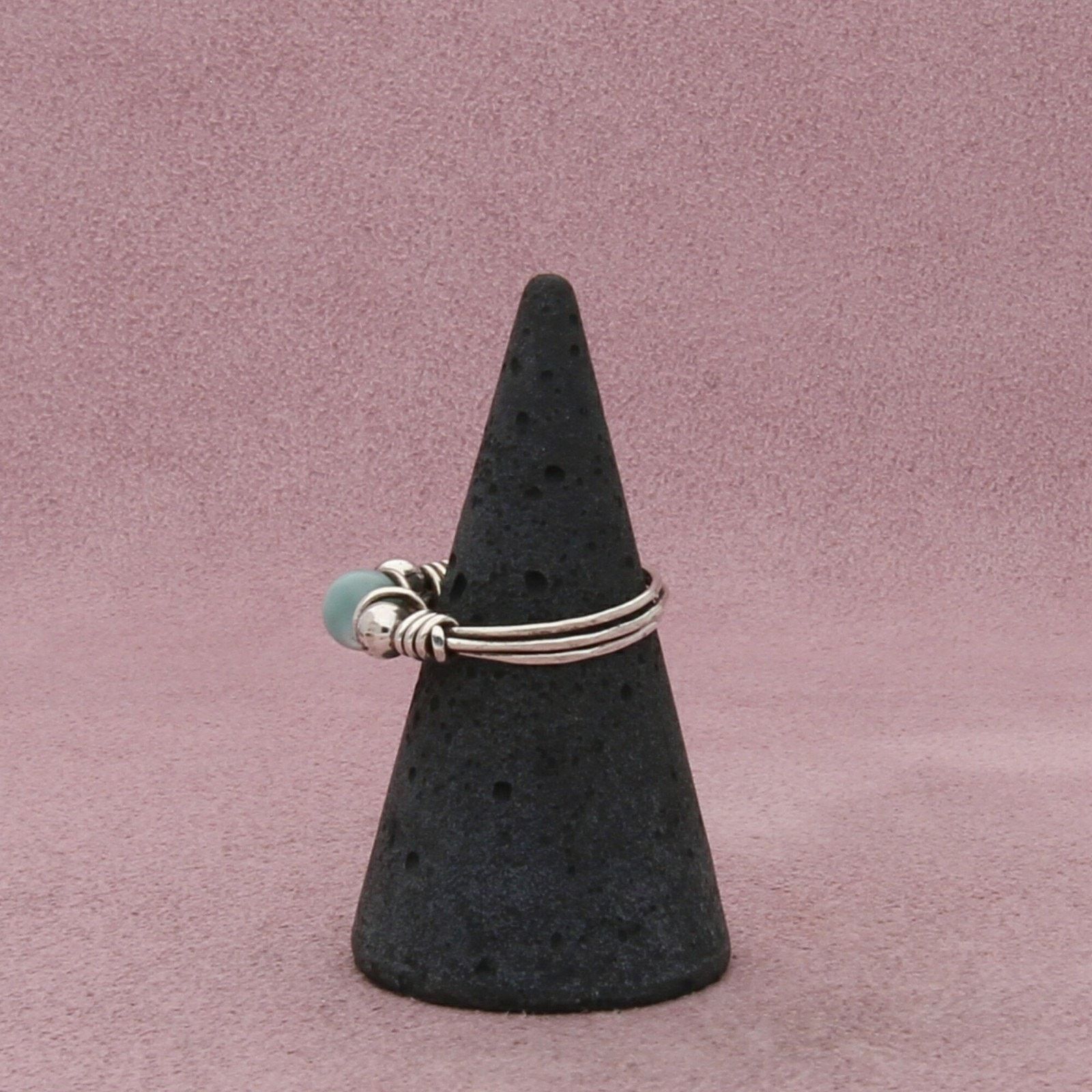 Sterling Silver sterling silver wire wrapped blue cats eye bead ring size 5 Size ONE SIZE - 4 Thumbnail