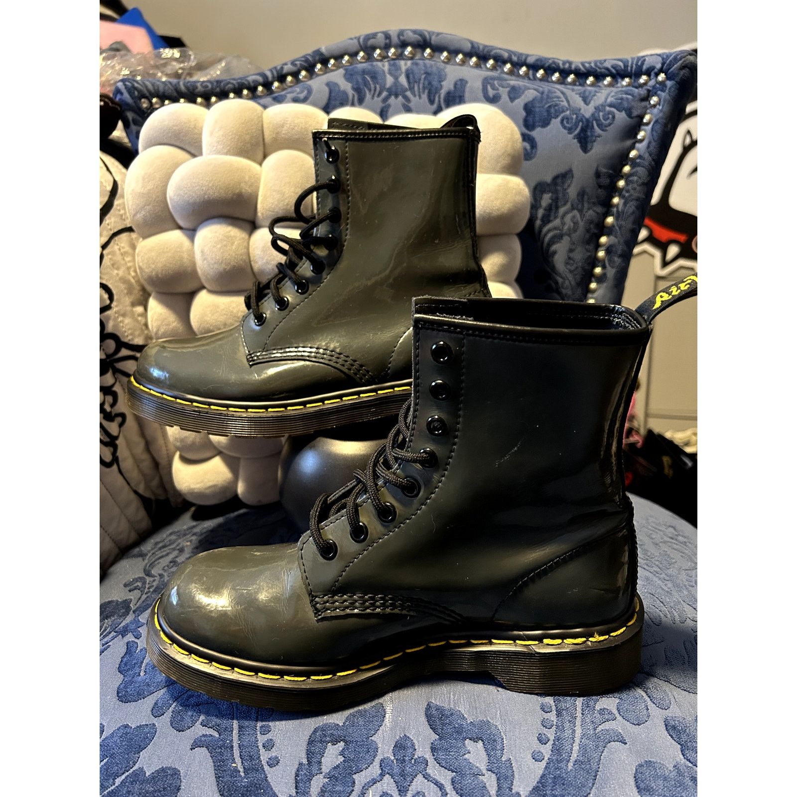Dr. Martens Dr Martens Green Grey Patent Leather Boots Size 7/EU 38 Size US 7 / IT 37 - 2 Thumbnail