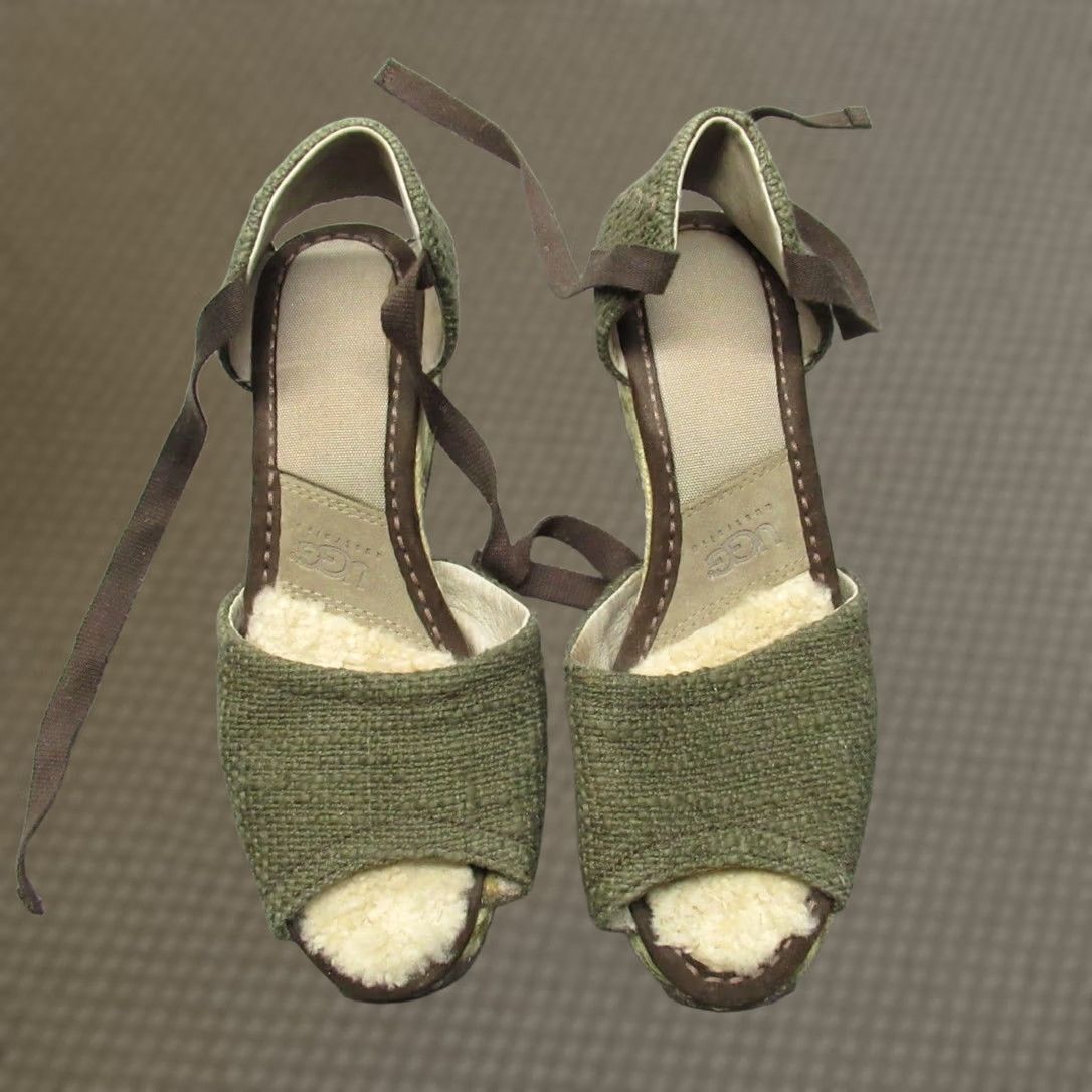 Ugg UGG Sandal Women 8 Green Espadrille Wedge Sheepskin Ankle Straps Tie Platform Casual Summer Size US 8 / IT 38 - 1 Thumbnail