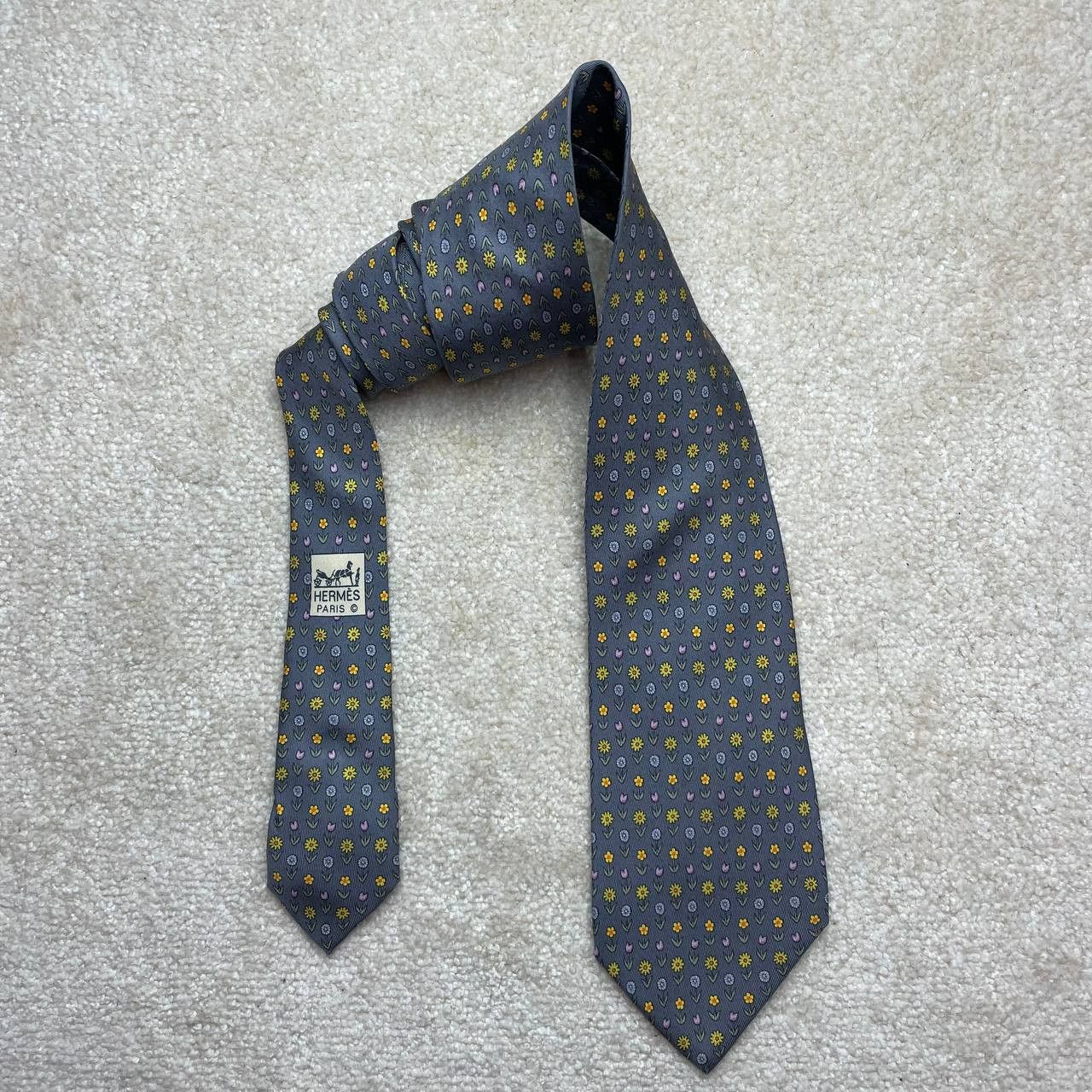 Hermes Hermes Paris Silk Tie 5154 HA Flowers Size ONE SIZE - 1 Thumbnail