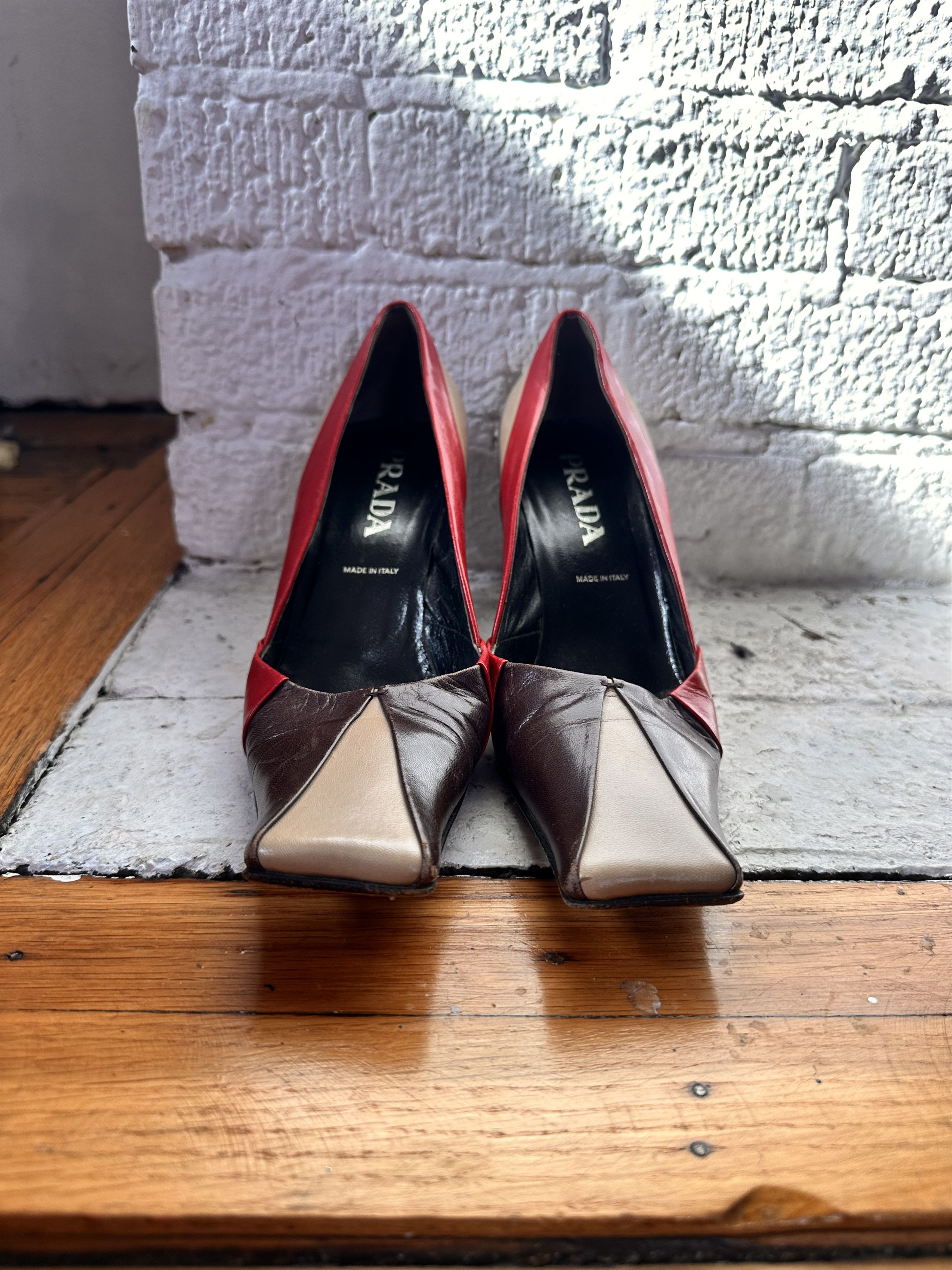 Prada VINTAGE PRADA BROWN RED SQUARED TOE HEELS _ 7.5 US Size US 7.5 / IT 37.5 - 2 Thumbnail