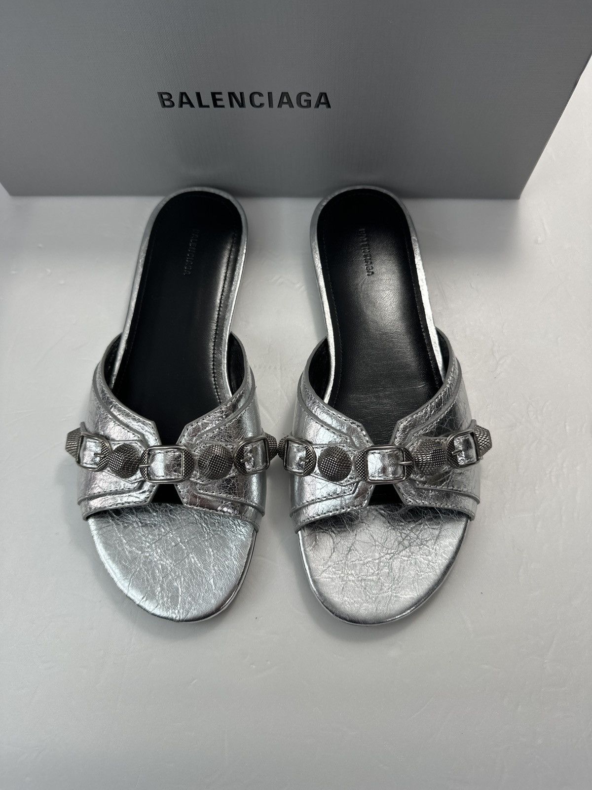 Balenciaga BALENCIAGA Cagole embellished metallic sandals Size US 7.5 / IT 37.5 - 1 Thumbnail