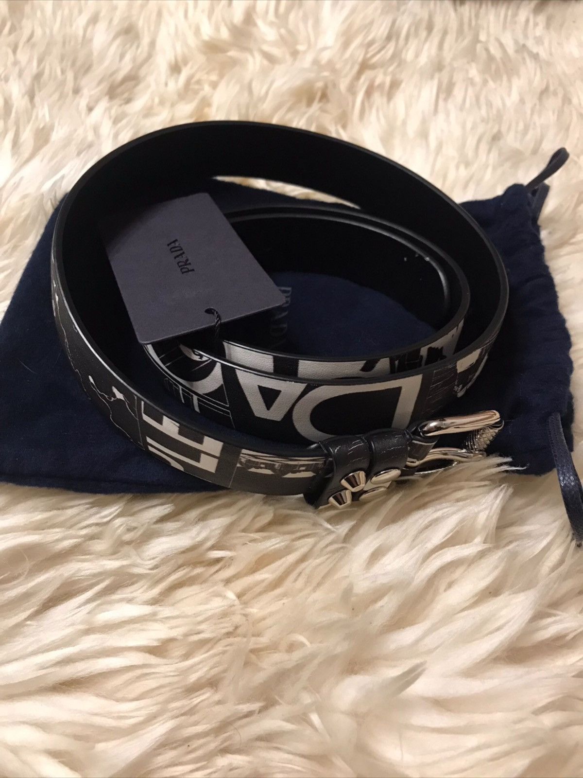 image of Prada Leather Belt in Black, Men's