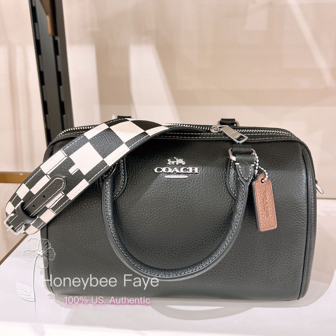 image of NWT Coach Rowan Satchel With Checkerboard Print in Silver/Black/Chalk, Women's