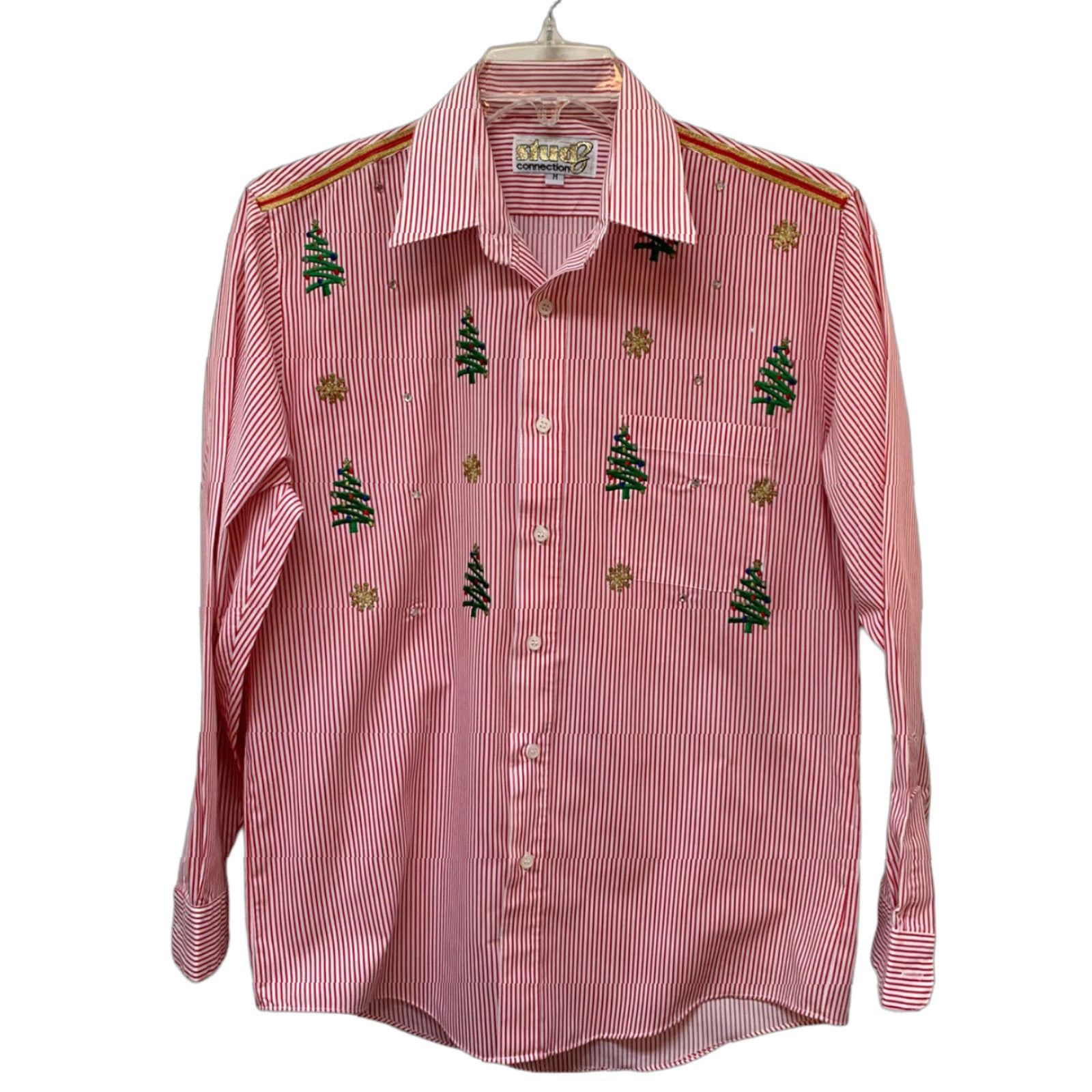 VINTAGE Studz Connection Christmas Blouse Embroidered Rhinestones Women's M Shirt