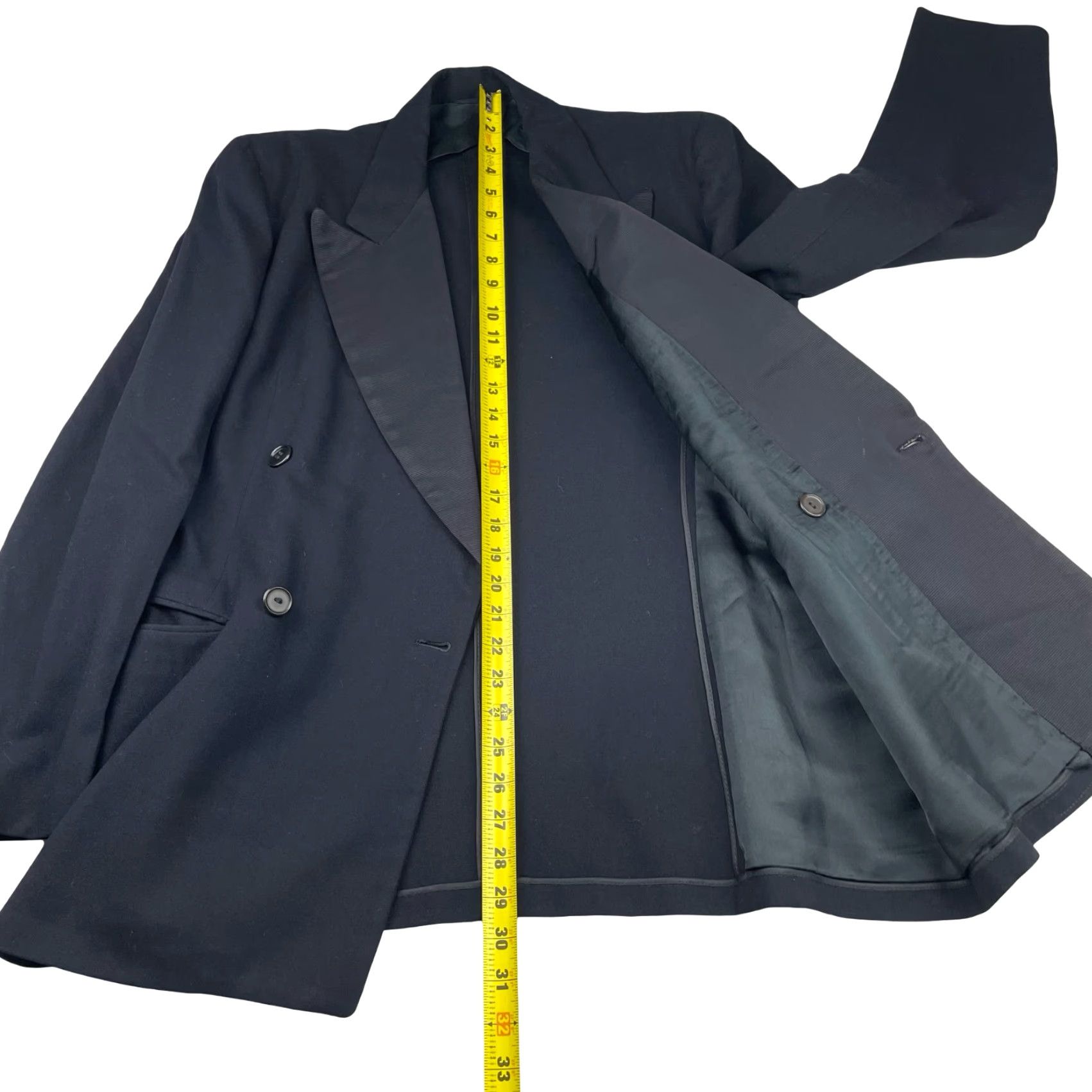 Doublet VTG Bespoke Men’s Tuxedo Jacket Navy Blue Double-Breasted Four-Button 38S Wool Flannel Vintage Wedding Mens Size 38R - 6 Thumbnail