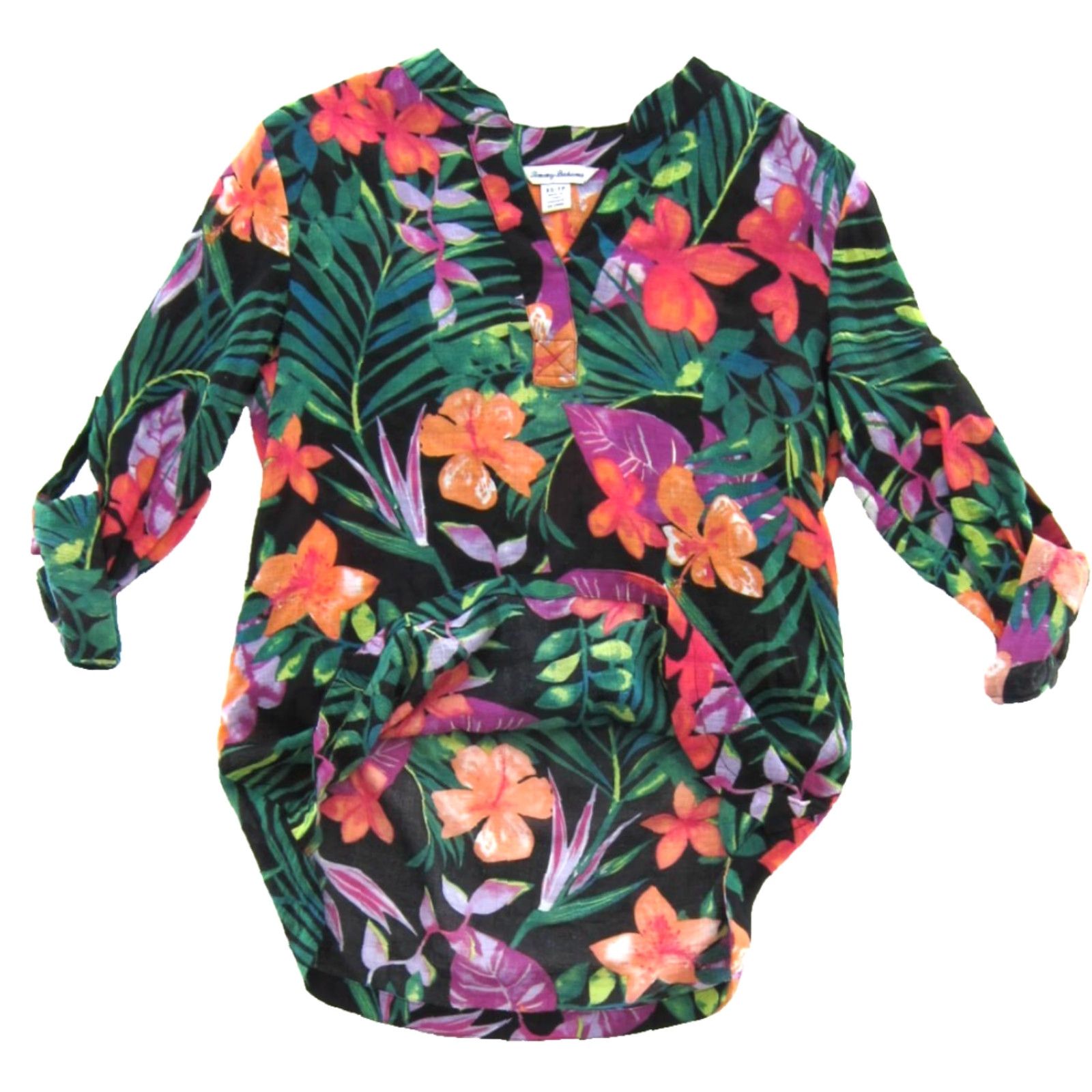 Tommy Bahama Tommy Bahama Blouse Cotton Gauze Floral Long Sleeve XS Pink Green Bohemian Tropical Linen 100% Lightweight Womens Size XS / US 0-2 / IT 36-38 - 5 Thumbnail