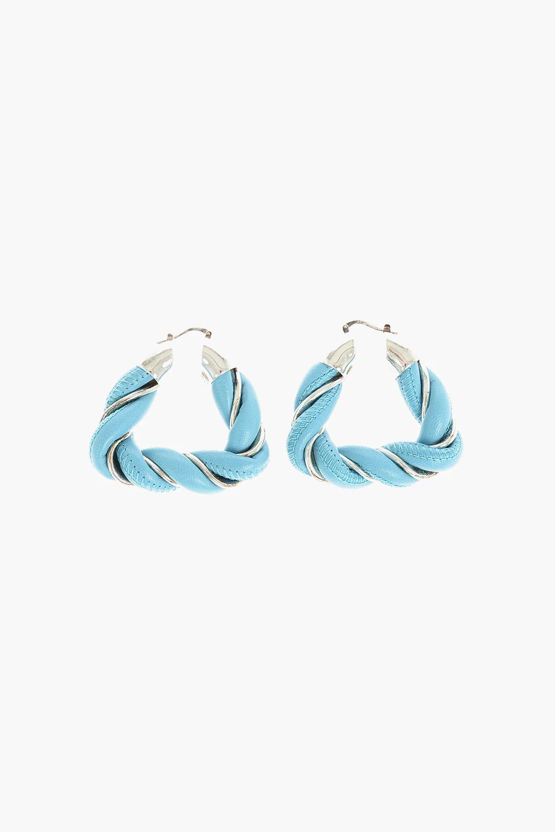 Bottega Veneta og1mm0426 Size: OS / Woven Leather Triangle Earrings in Blue Size ONE SIZE - 1 Thumbnail