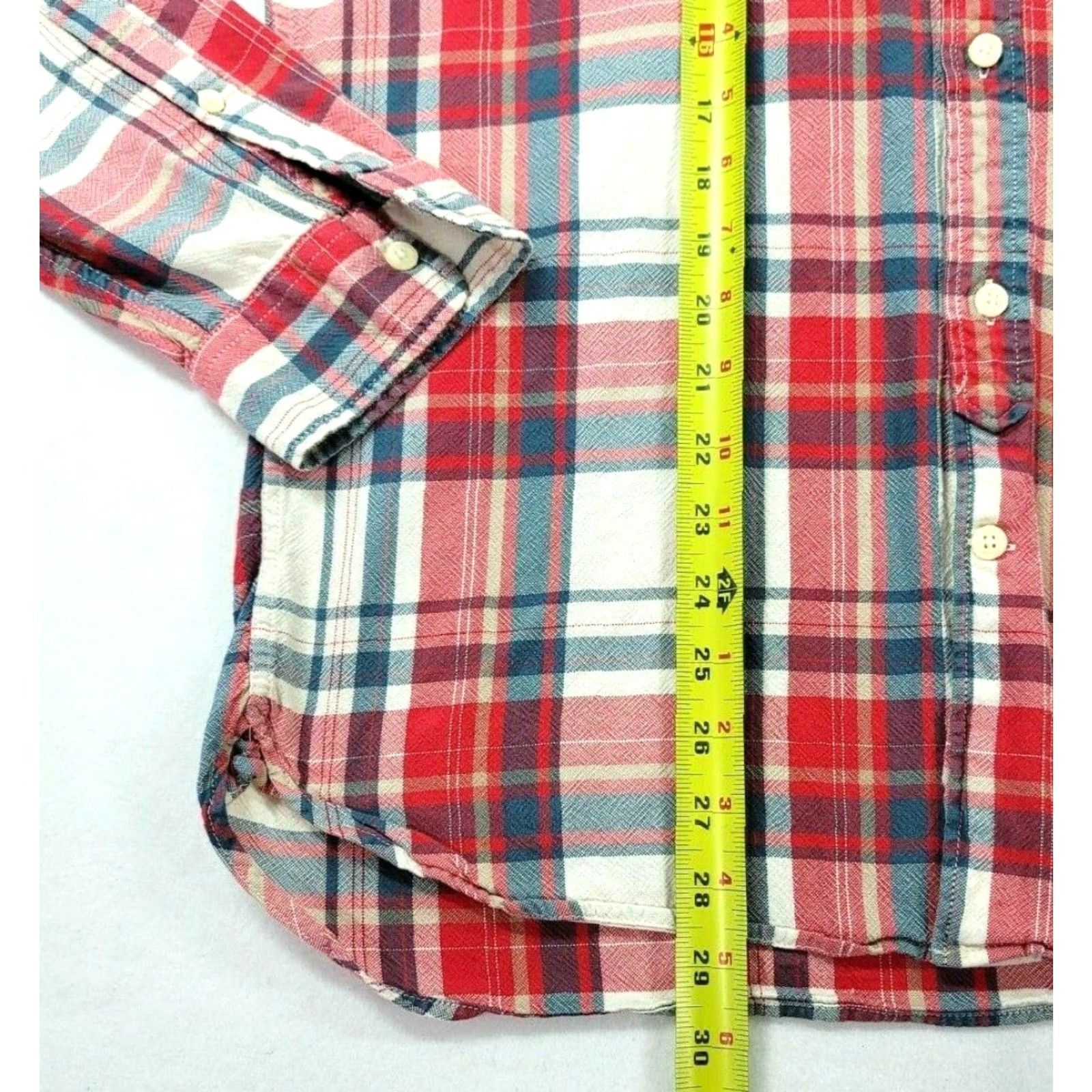 H&M L.O.G.G by H&M Mens Button-Up Shirt Plaid White Red Long Sleeve Adult Large Cotton 100% Pocket Classic Collar Mens Size US L / EU 52-54 / 3 - 6 Thumbnail