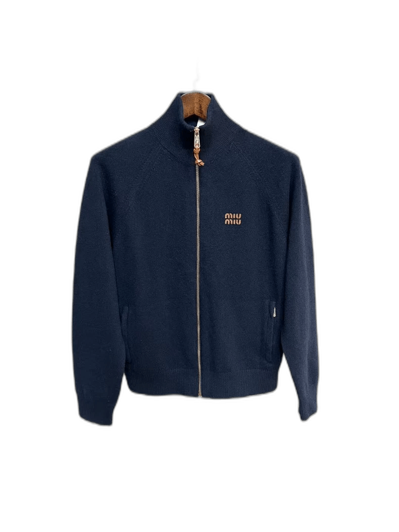 Miu Miu Navy Blue Knit Zipper Cardigan