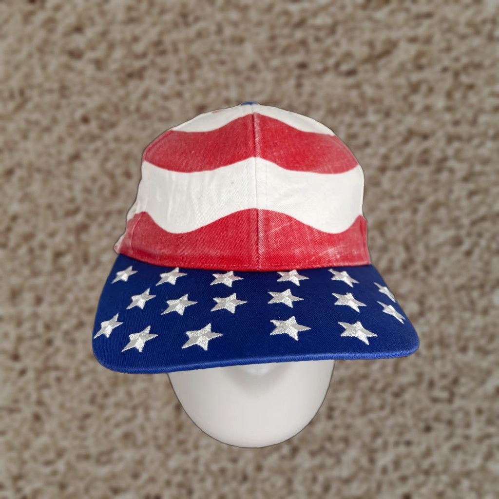 Vintage VINTAGE Nissin Hat Cap Strap Back Adult One Size Blue Red USA Flag 4th July Size ONE SIZE - 1 Thumbnail