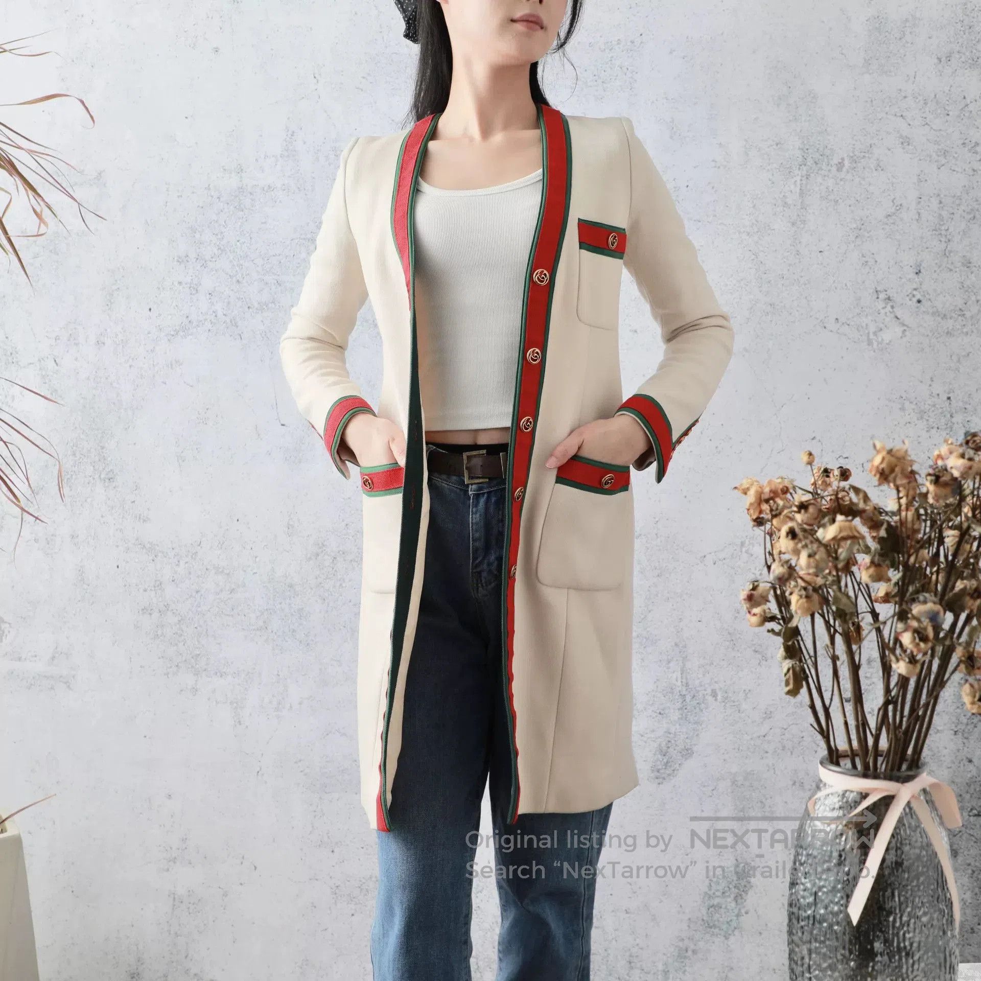 Gucci Gucci Beige Wool Stripe Long Coat. Size XS / US 0-2 / IT 36-38 - 1 Thumbnail
