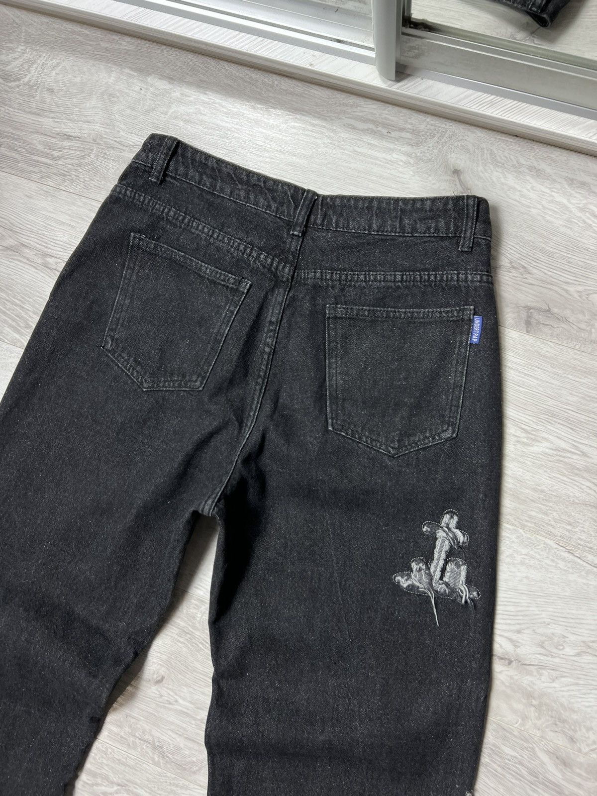 Japanese Brand Y2K Style Fire Jeans With Embroidered Skull Logo Baggy Pants Size US 32 / EU 48 - 11 Thumbnail