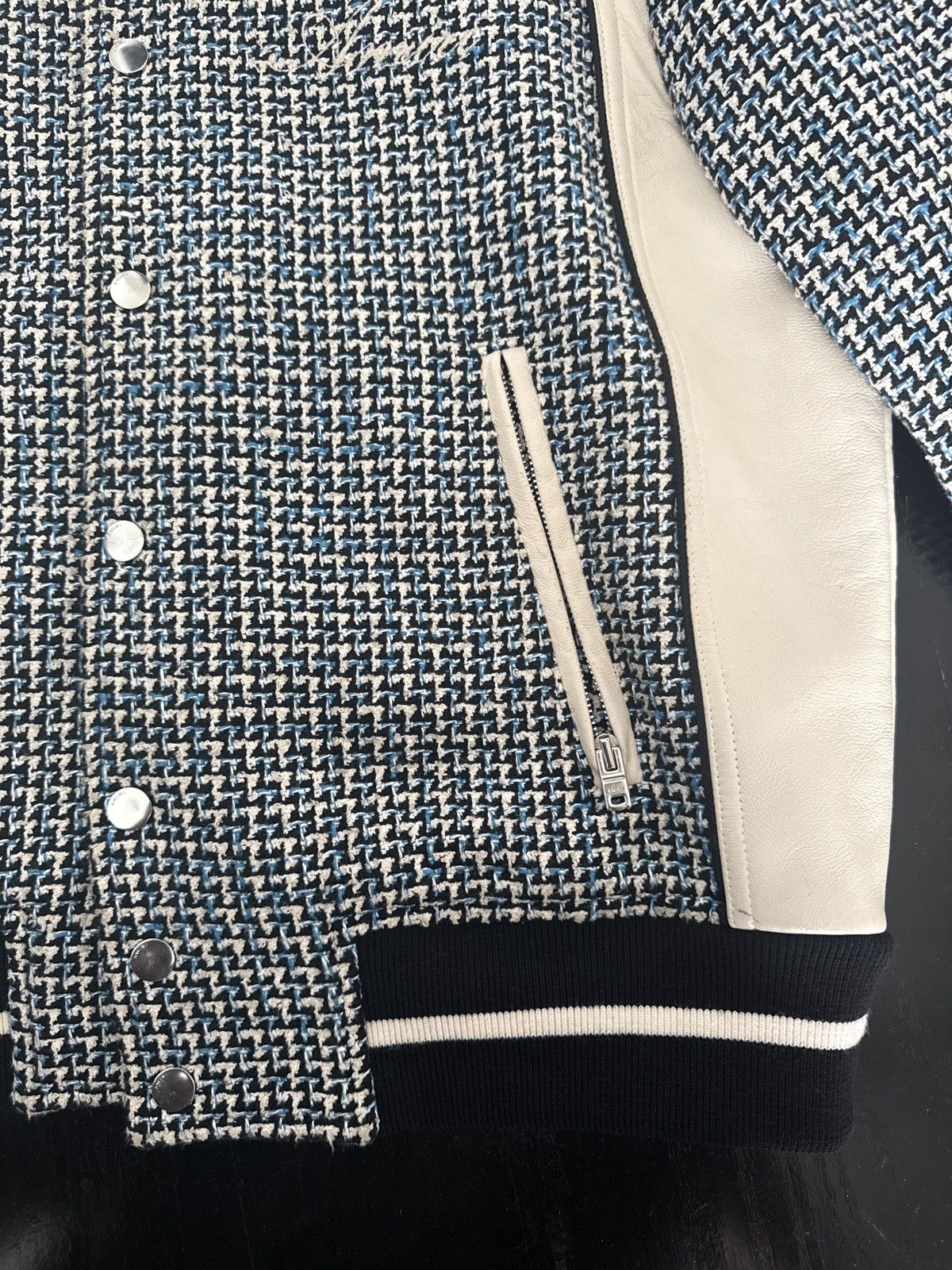 Amiri Amiri Bouclé & Leather Varsity Jacket – Navy/Cream – Size 50 Size US M / EU 48-50 / 2 - 6 Thumbnail
