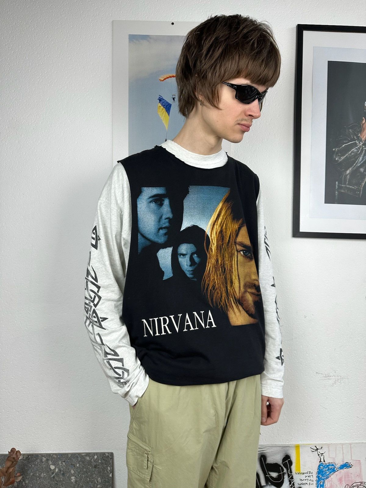 Band Tees × Nirvana × Vintage Vintage Nirvana Kurt Cobain Big Face 90's Band T-shirt Size US L / EU 52-54 / 3 - 7 Thumbnail