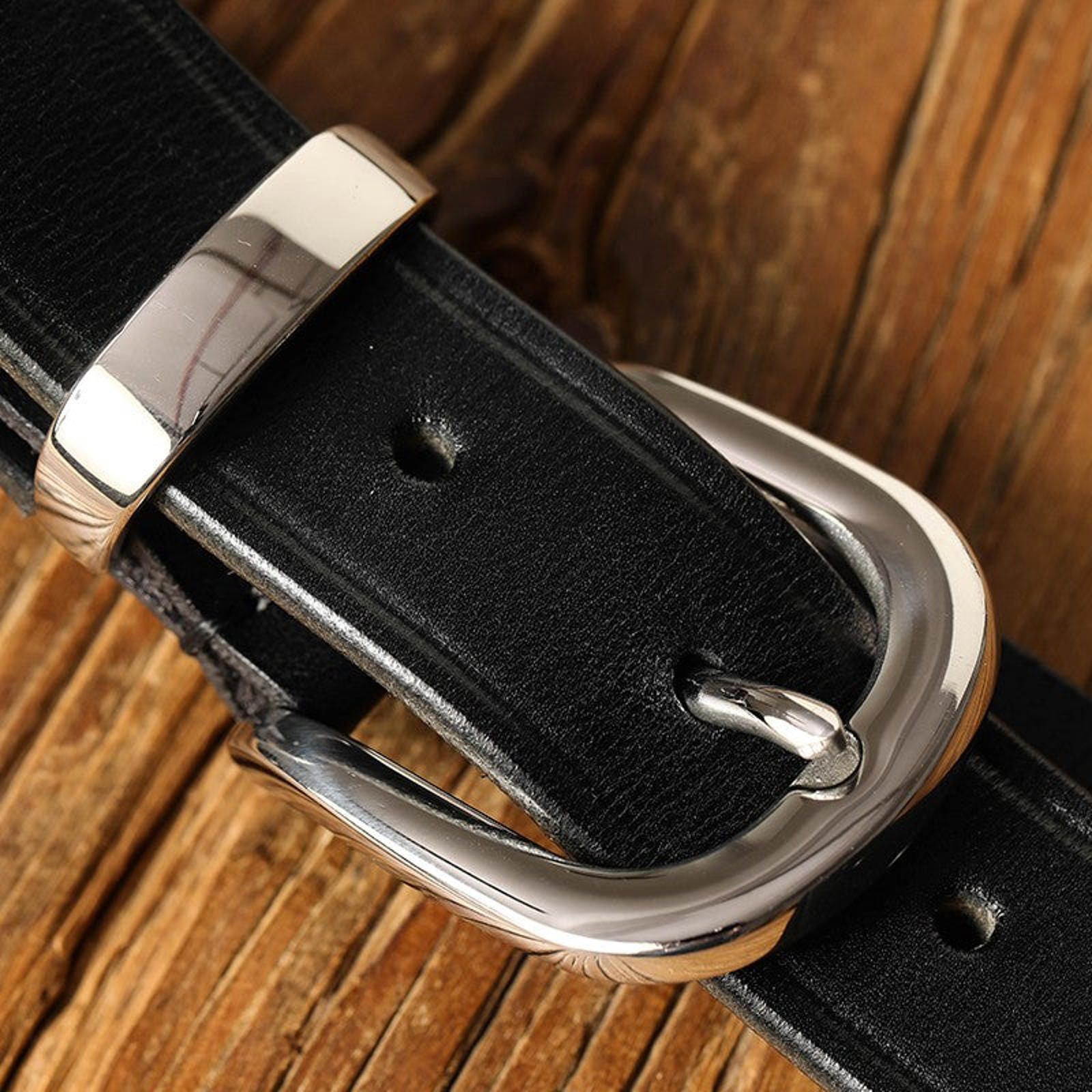 Leather Handmade Italian Leather Belt – Retro Cavalry Buckl Size ONE SIZE - 3 Thumbnail