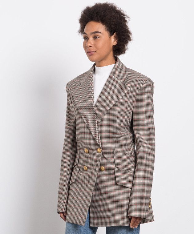 Balmain o1s1wg110125 Check Double-breasted Blazer in Brown Size M / US 6-8 / IT 42-44 - 3 Thumbnail