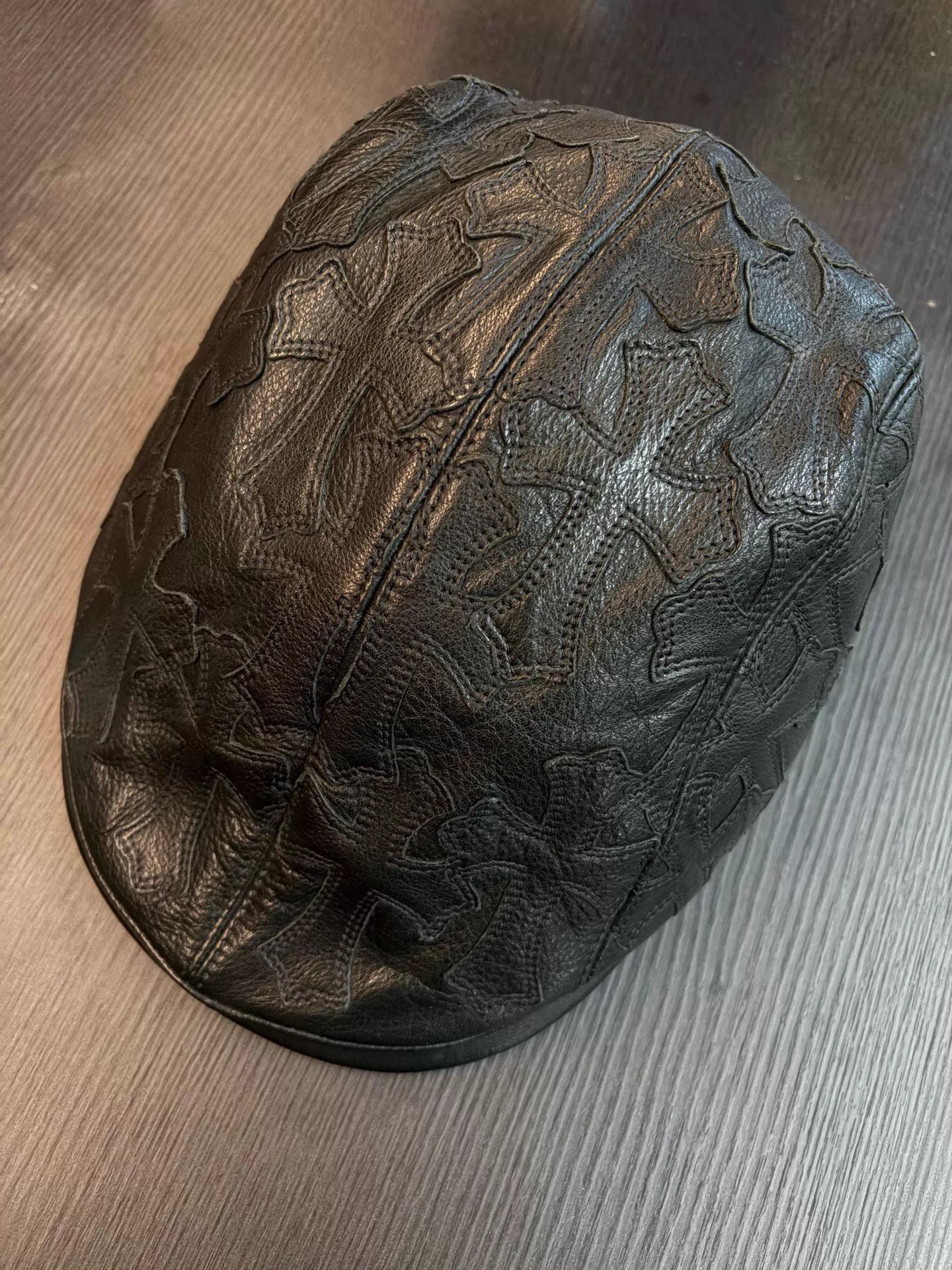 Chrome Hearts Black Leather Embossed Pattern Hat Size ONE SIZE - 1 Thumbnail