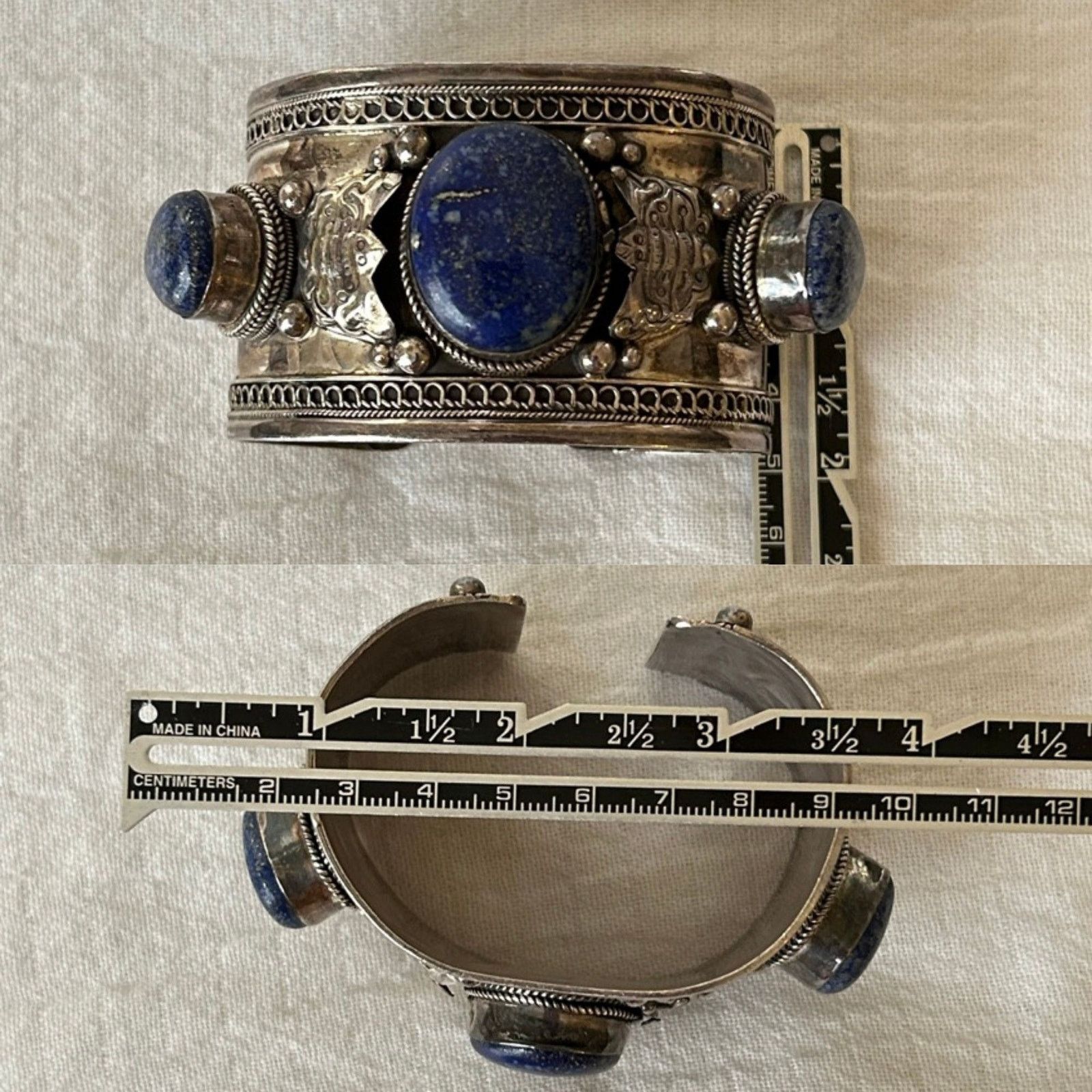Vintage Vintage Sterling Silver & Lapis Lazuli Bracelet – 1970s 96g Size ONE SIZE - 8 Thumbnail