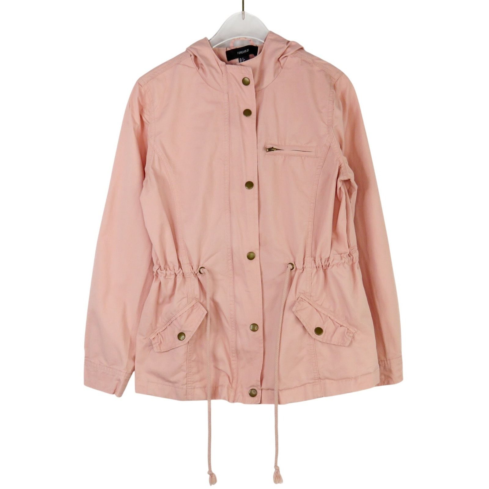 Forever 21 F21 Light Pink Utility Jacket with Hood Casual Jacket Small Size S / US 4 / IT 40 - 2 Thumbnail