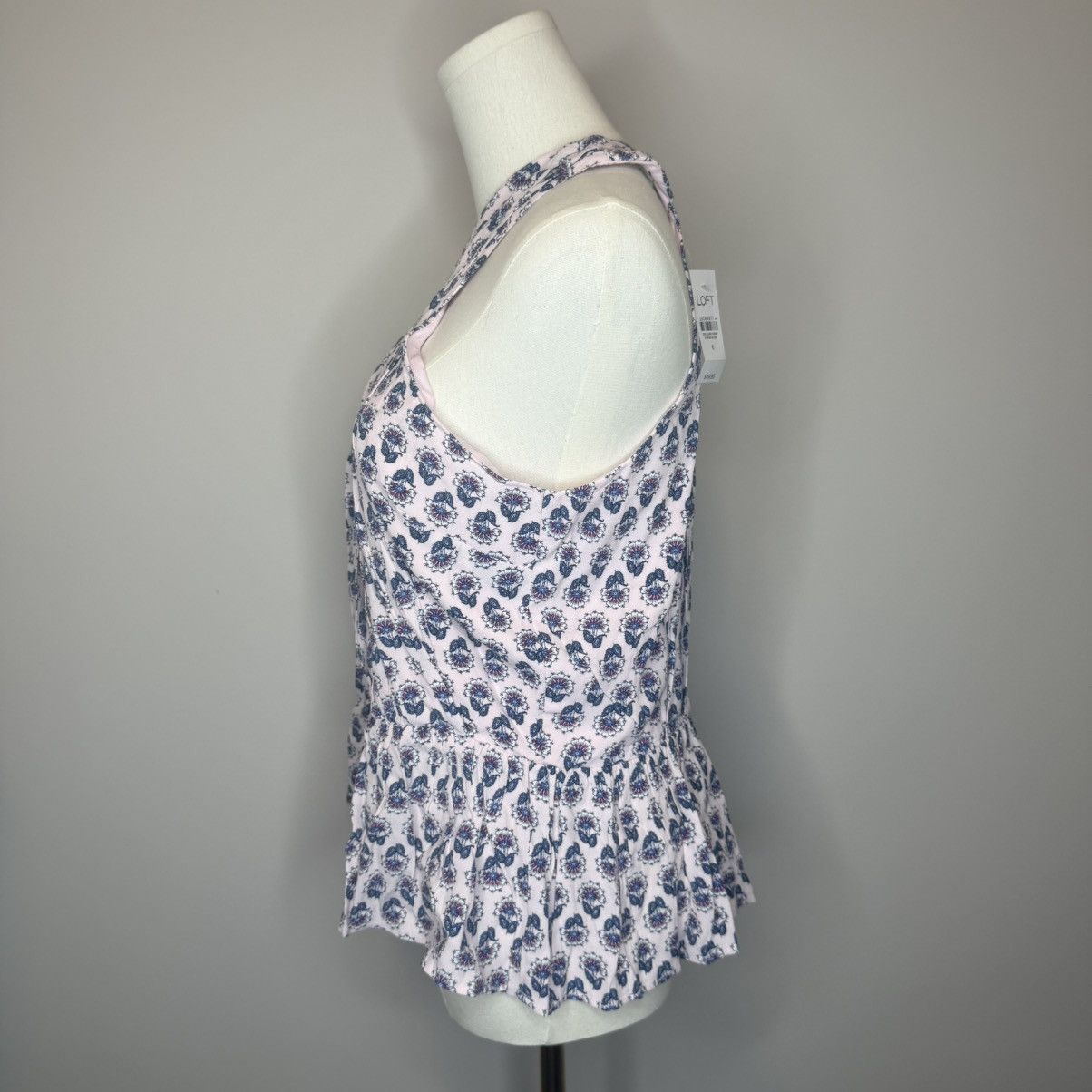 Loft LOFT Pink Halter Peplum Top with Blue Floral Print Size M / US 6-8 / IT 42-44 - 2 Thumbnail