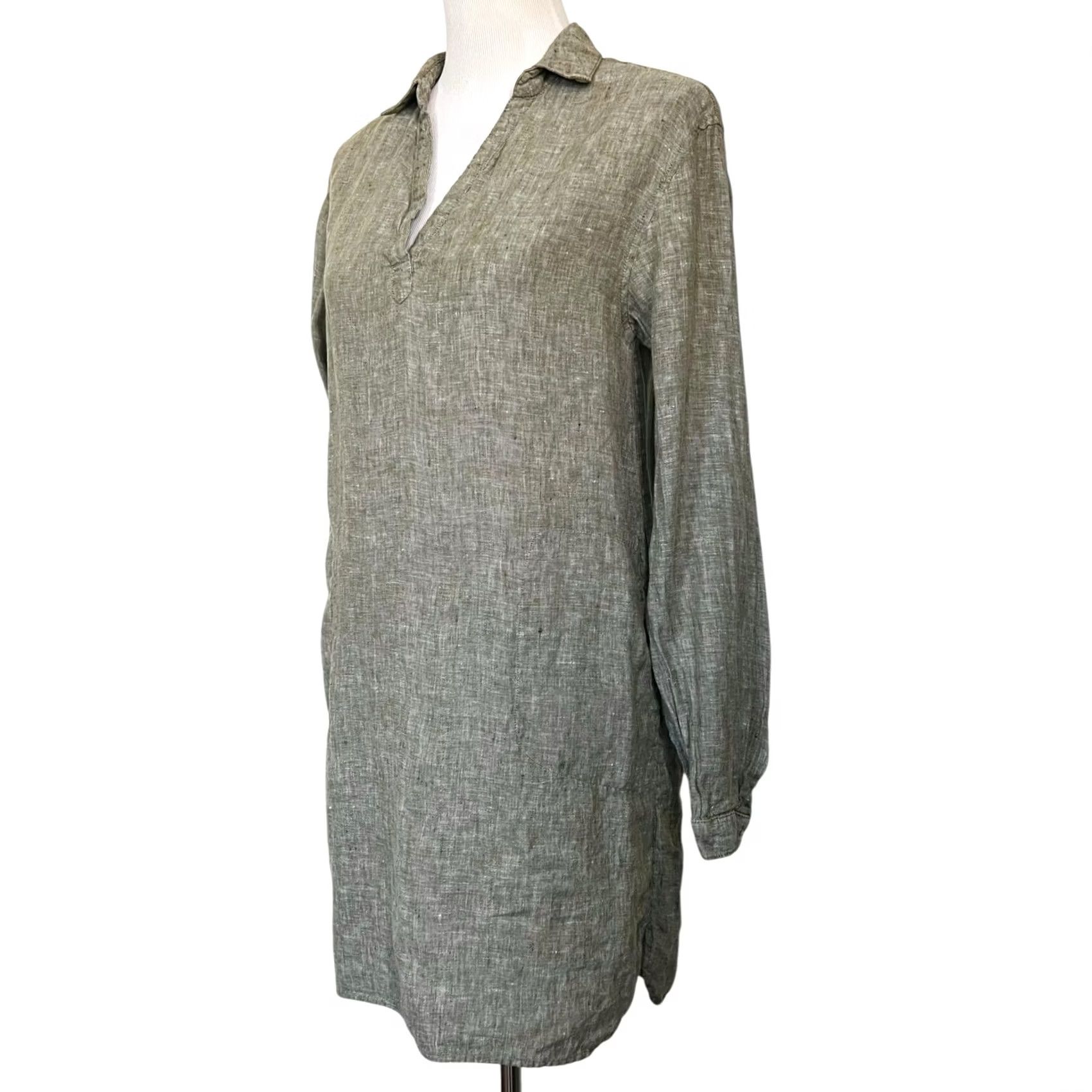 Vintage Artisan NY Linen Shirt Dress Tunic Green V-Neck Long Sleeve Pockets Women’s Sz M Size M / US 6-8 / IT 42-44 - 3 Thumbnail