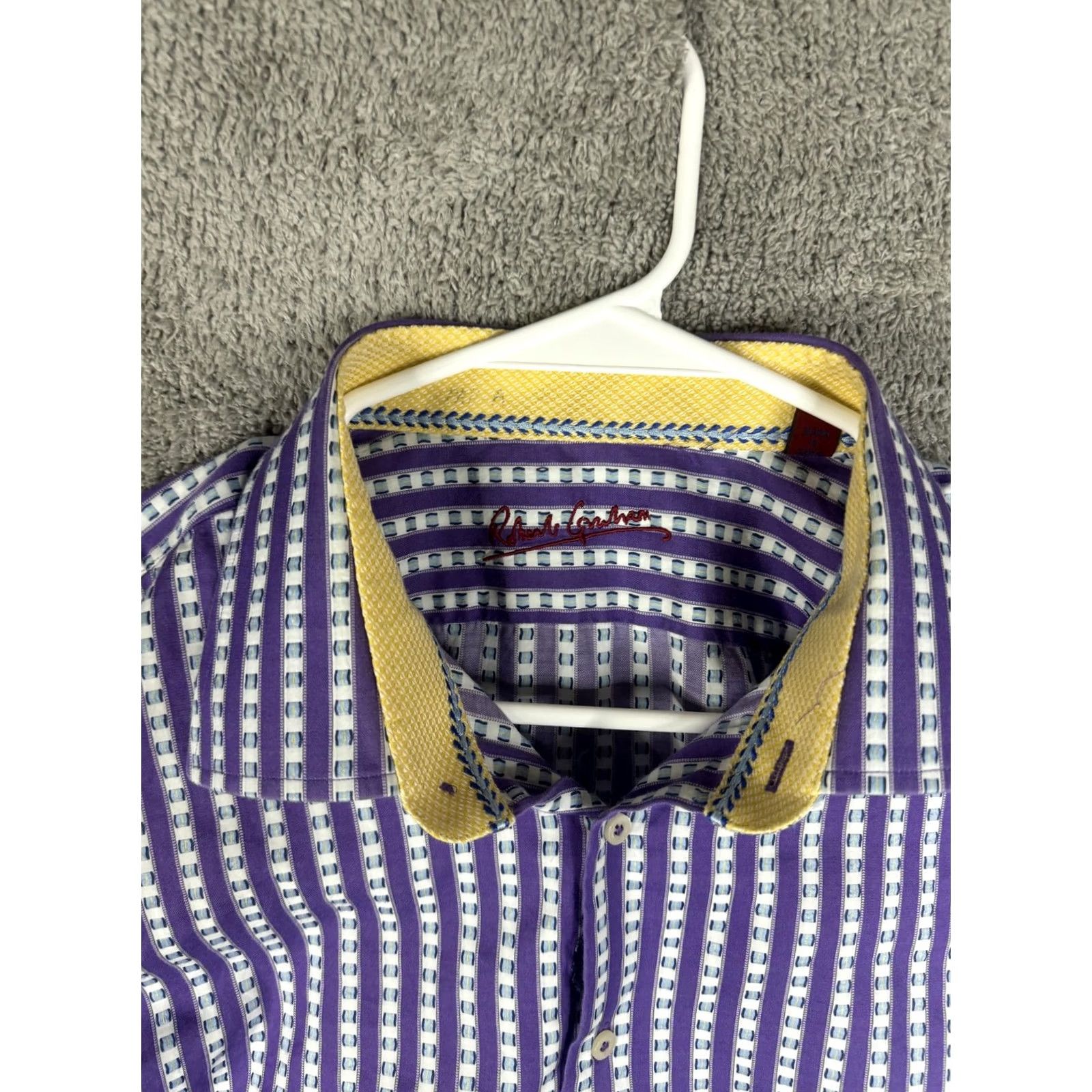 Robert Graham Robert Graham Shirt Mens XL XXL Purple Stripe Yellow Cuff Long Sleeve Button Size US XL / EU 56 / 4 - 2 Thumbnail