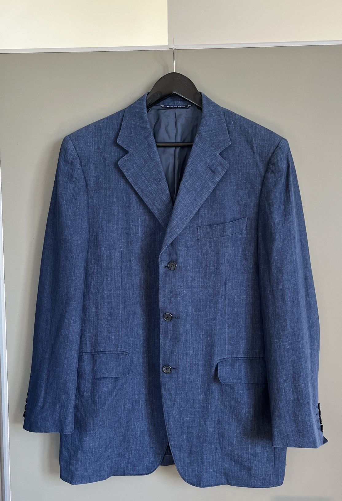 Canali CANALI Luxury Three Buttons Linen Blue Classic Sport Blazer Size 50R - 1 Thumbnail