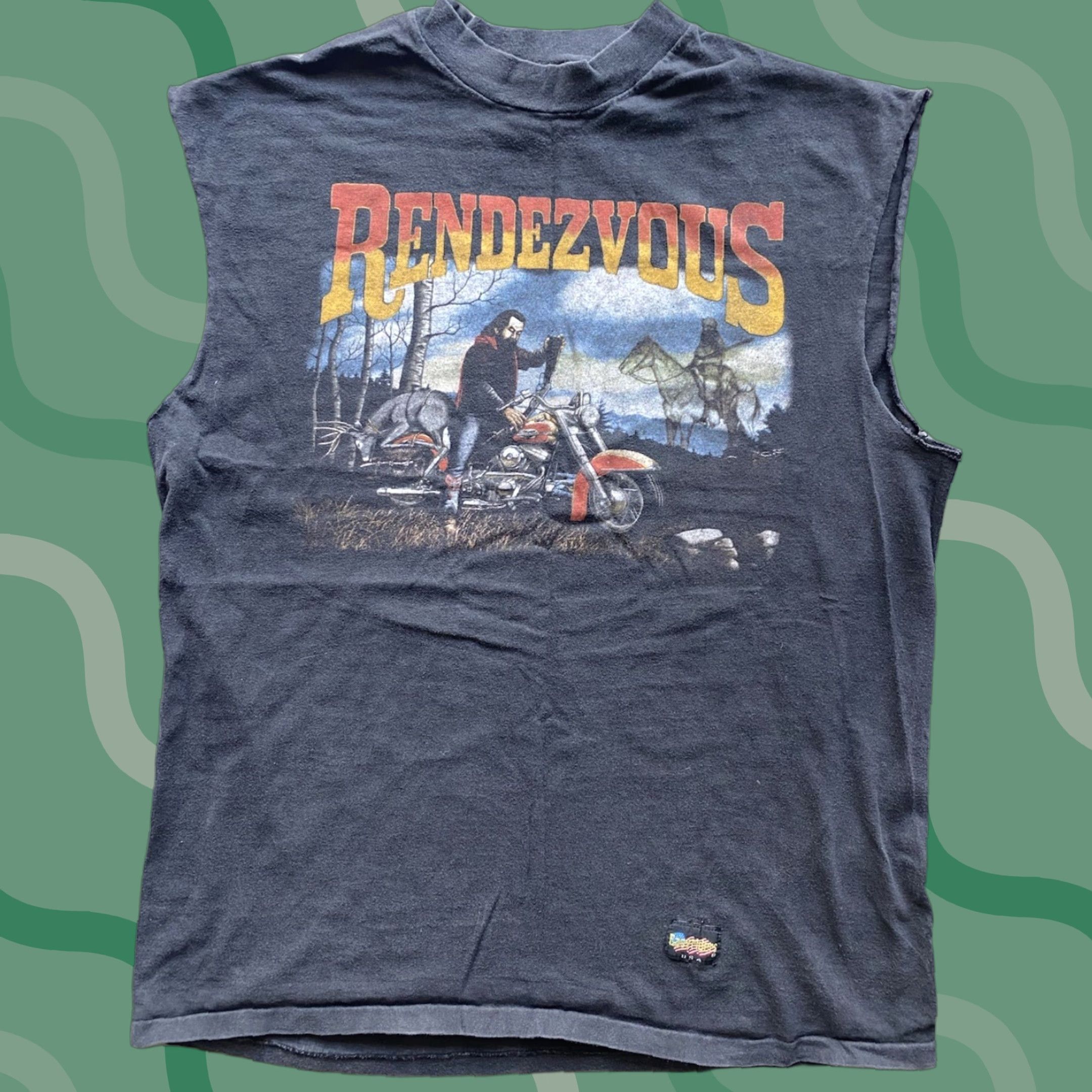 Hanes VINTAGE Hanes T-Shirt Motorcycle Rendezvous XL Black Men Sleeveless Cut Off Easy Riders Single Stitch Size US XL / EU 56 / 4 - 1 Thumbnail