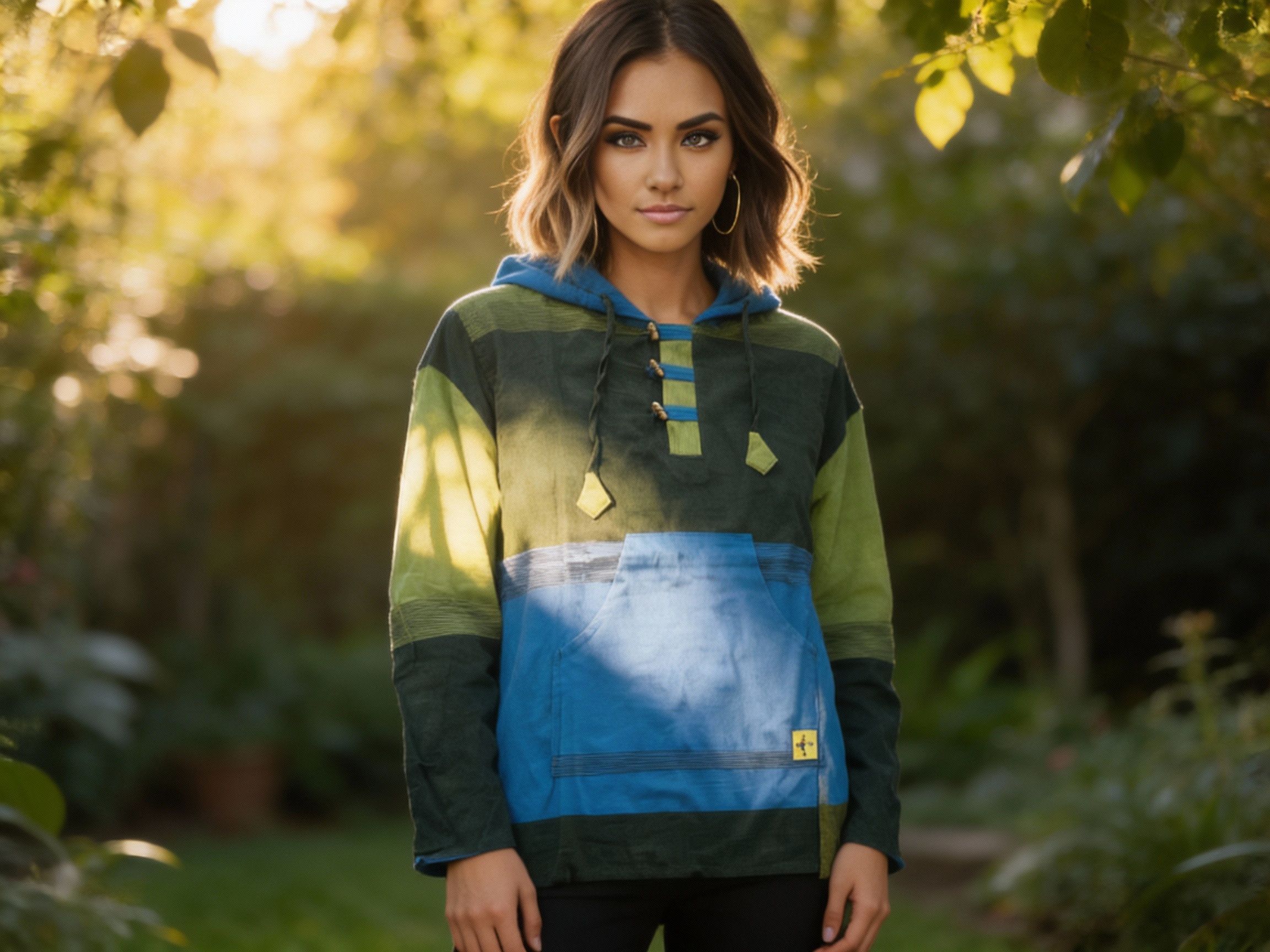 Other Cotton Baja Hoodie With Pocket: Tri Color: Sky: New - L Size US L / EU 52-54 / 3 - 1 Thumbnail
