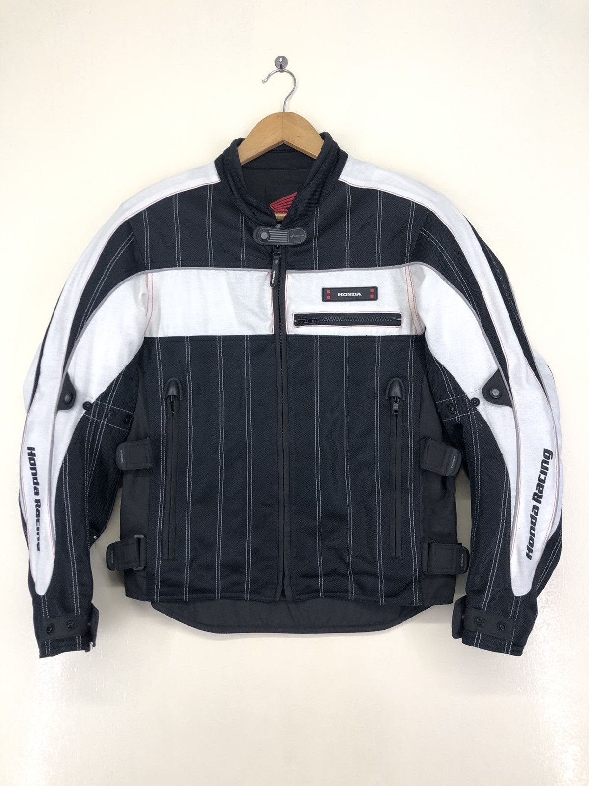 image of Vintage Honda Racing Biker Motorsport Riding Jacket in Black White, Men's (Size Large)